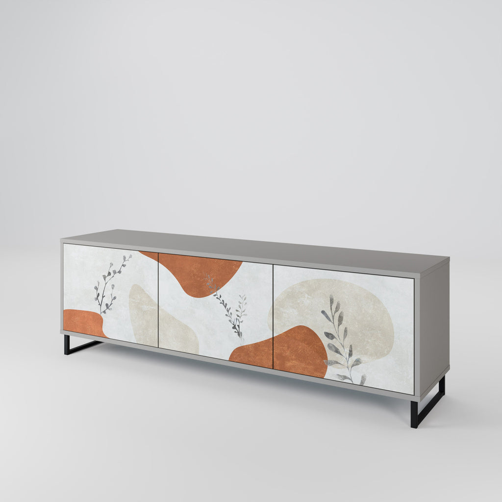 Meuble TV 3 portes TRANQUIL TWIG, finition grise