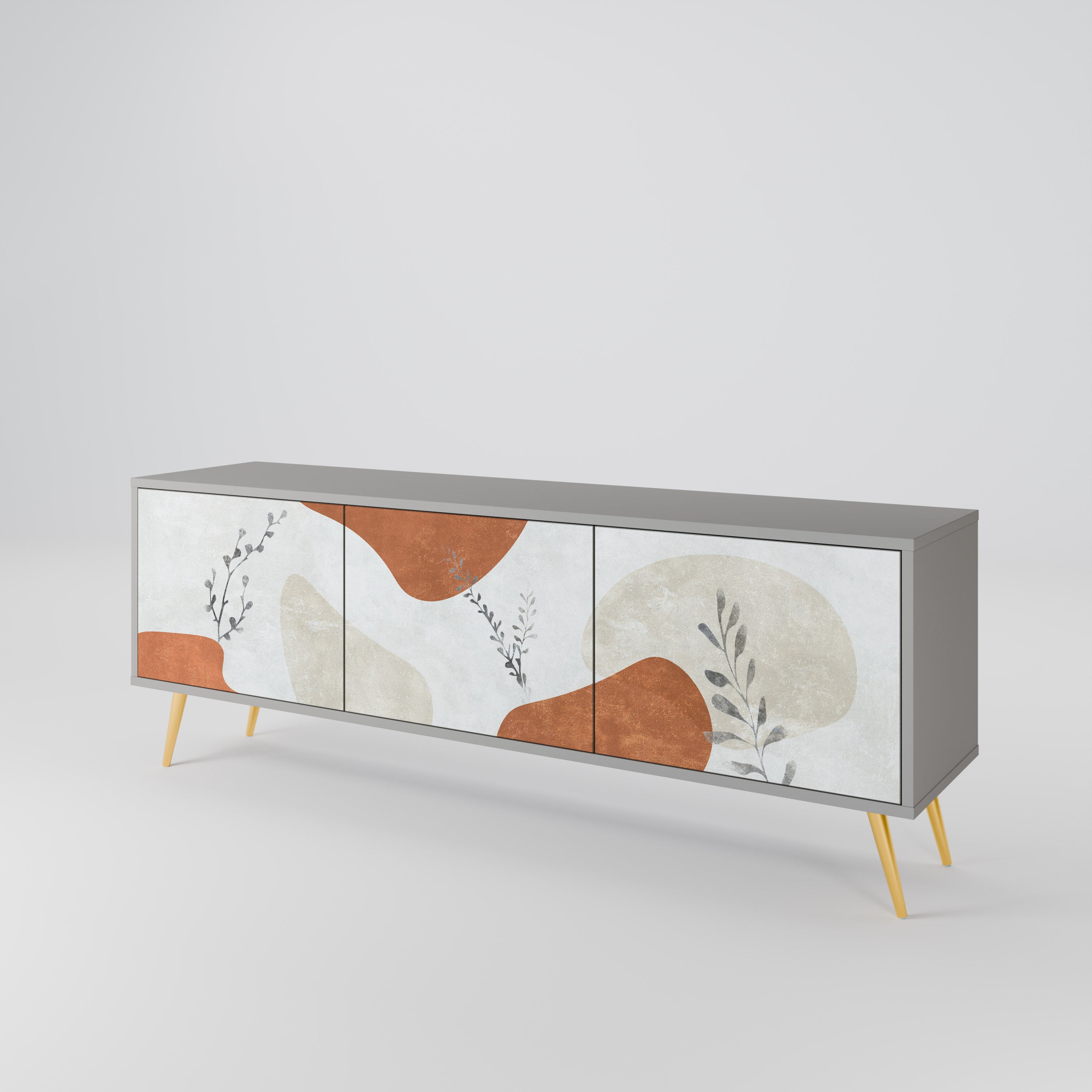 Meuble TV 3 portes TRANQUIL TWIG, finition grise