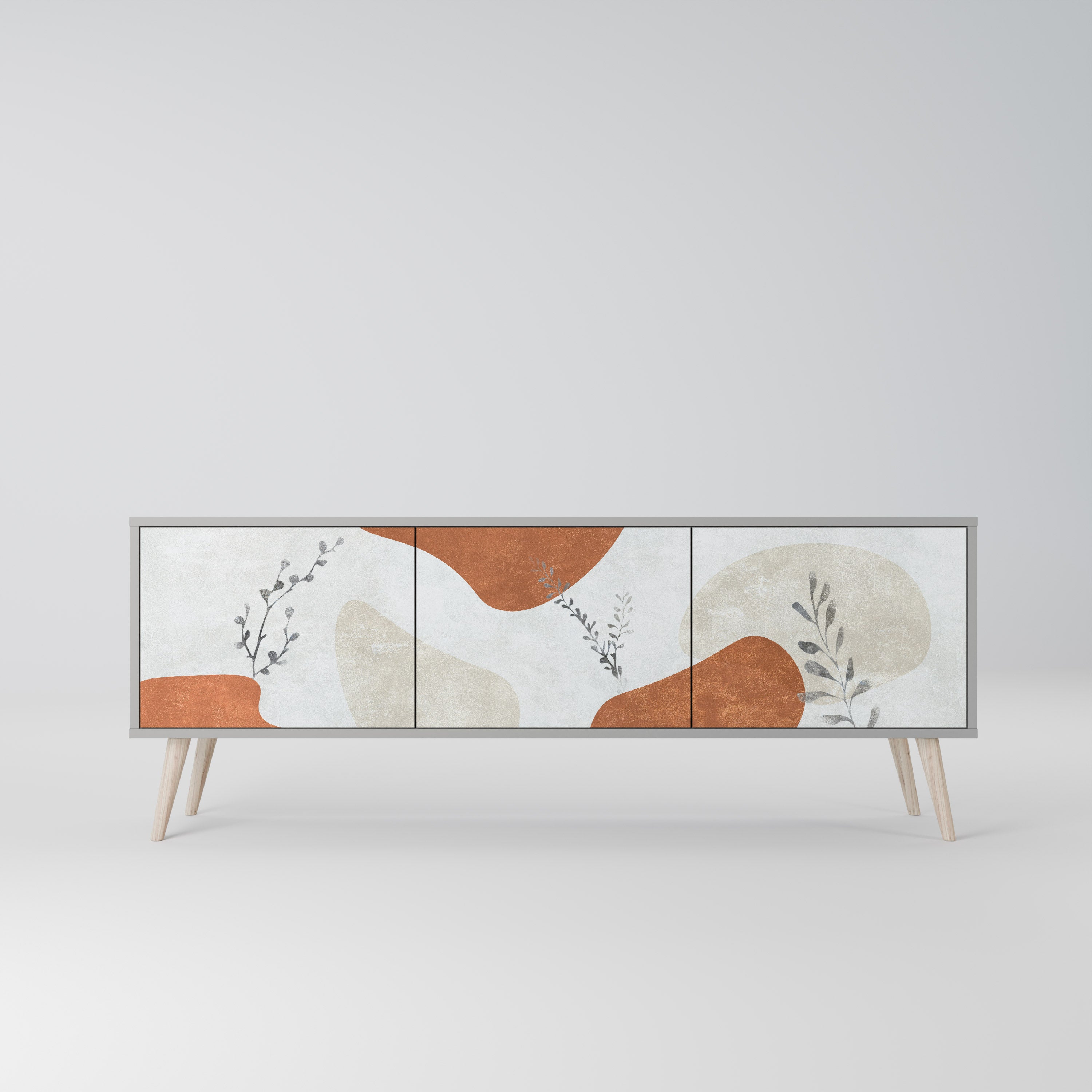 Meuble TV 3 portes TRANQUIL TWIG, finition grise