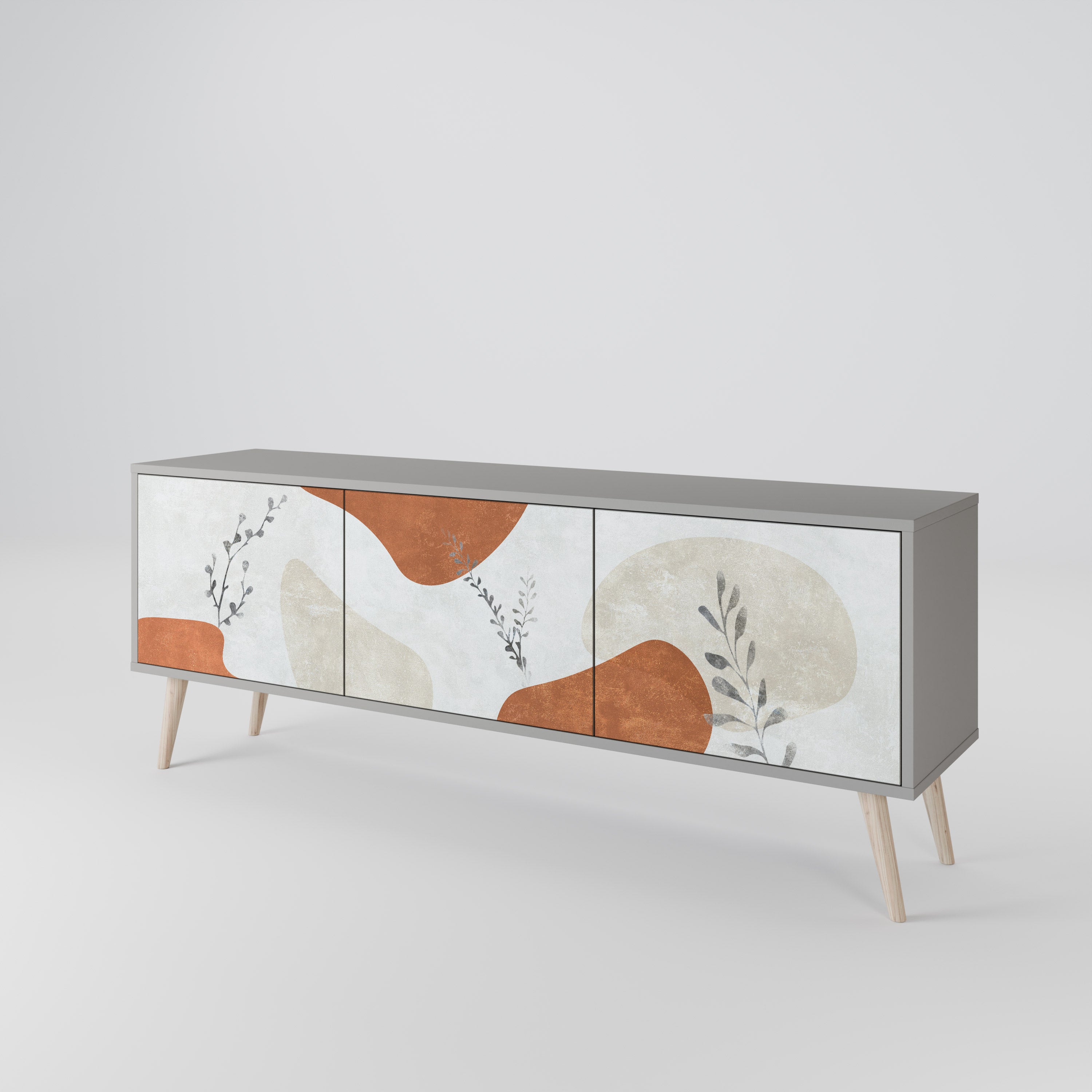 Meuble TV 3 portes TRANQUIL TWIG, finition grise