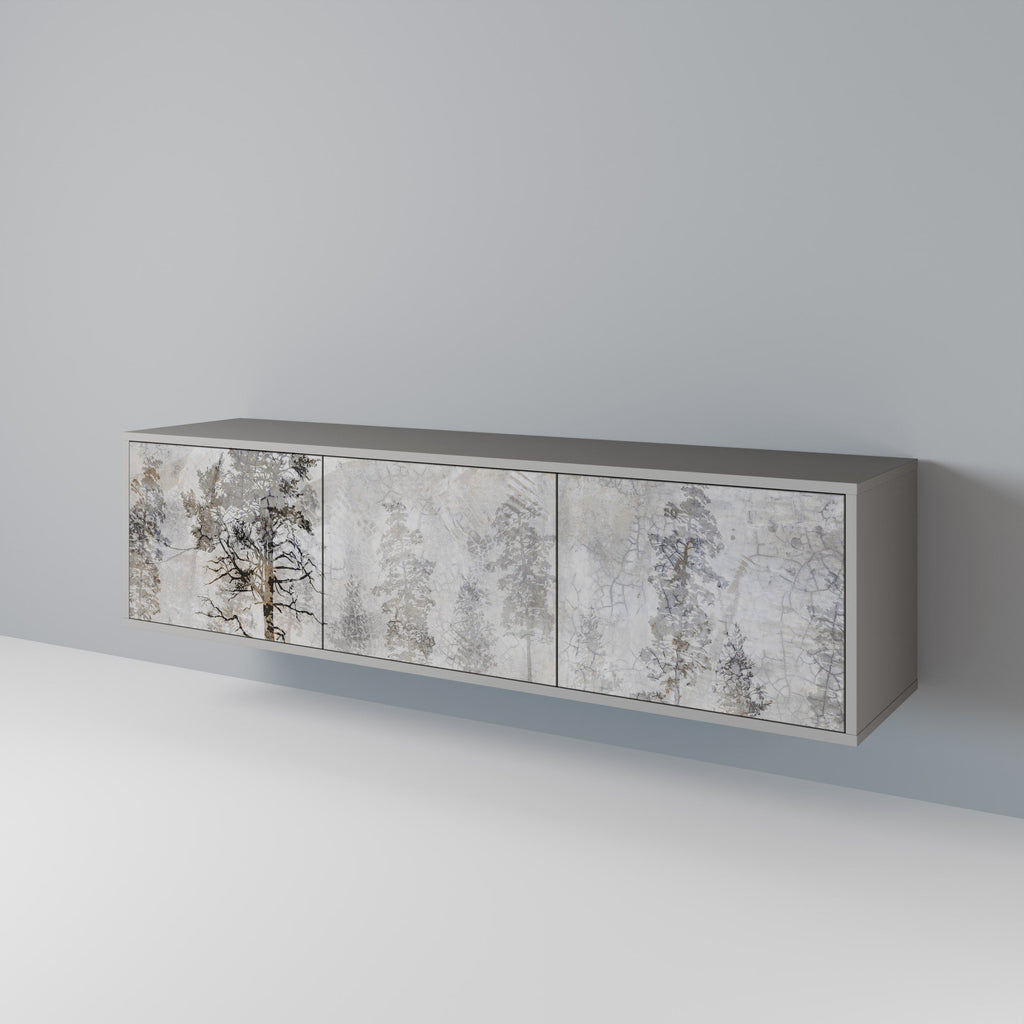Meuble TV 3 portes FADE IN THE TREES, finition grise