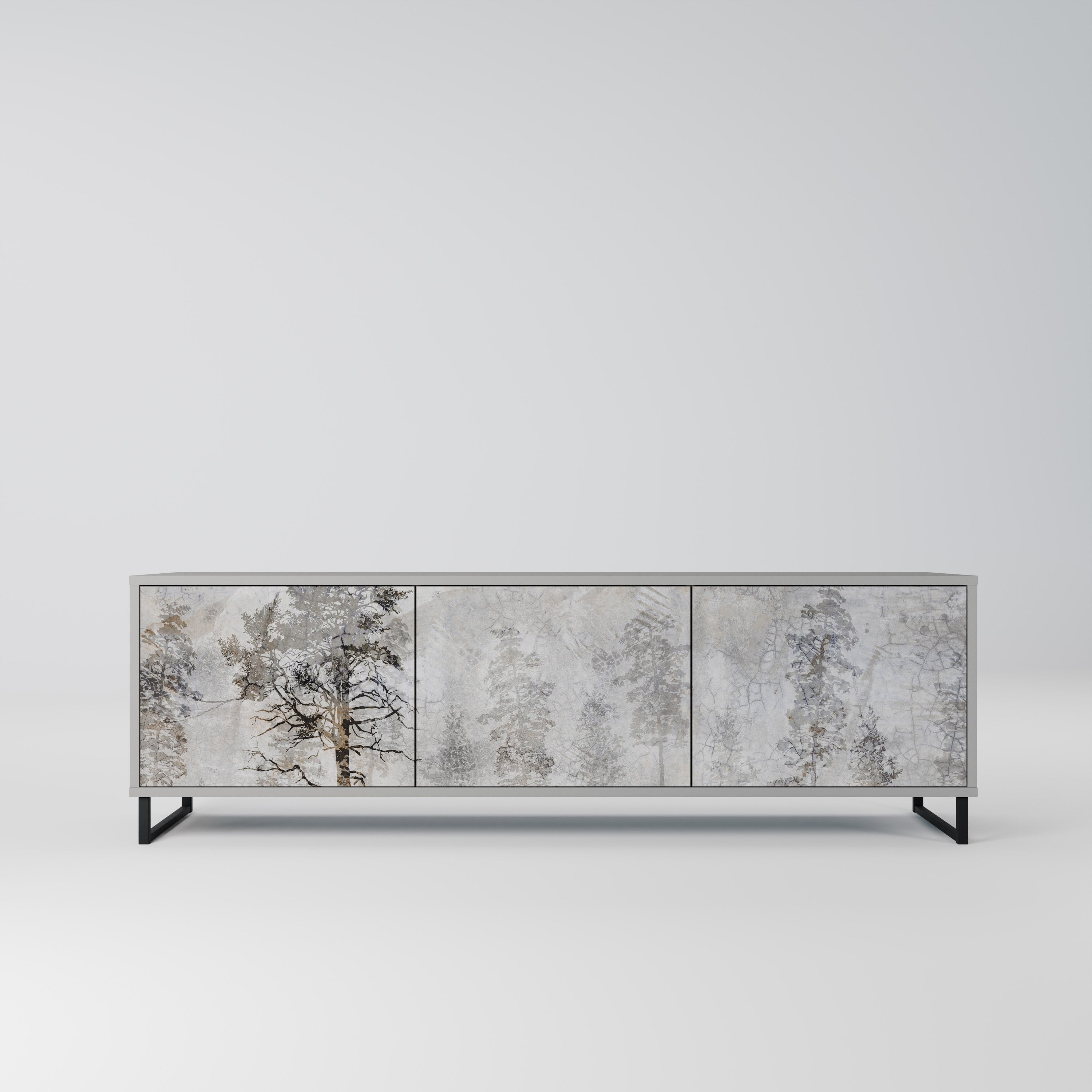 Meuble TV 3 portes FADE IN THE TREES, finition grise