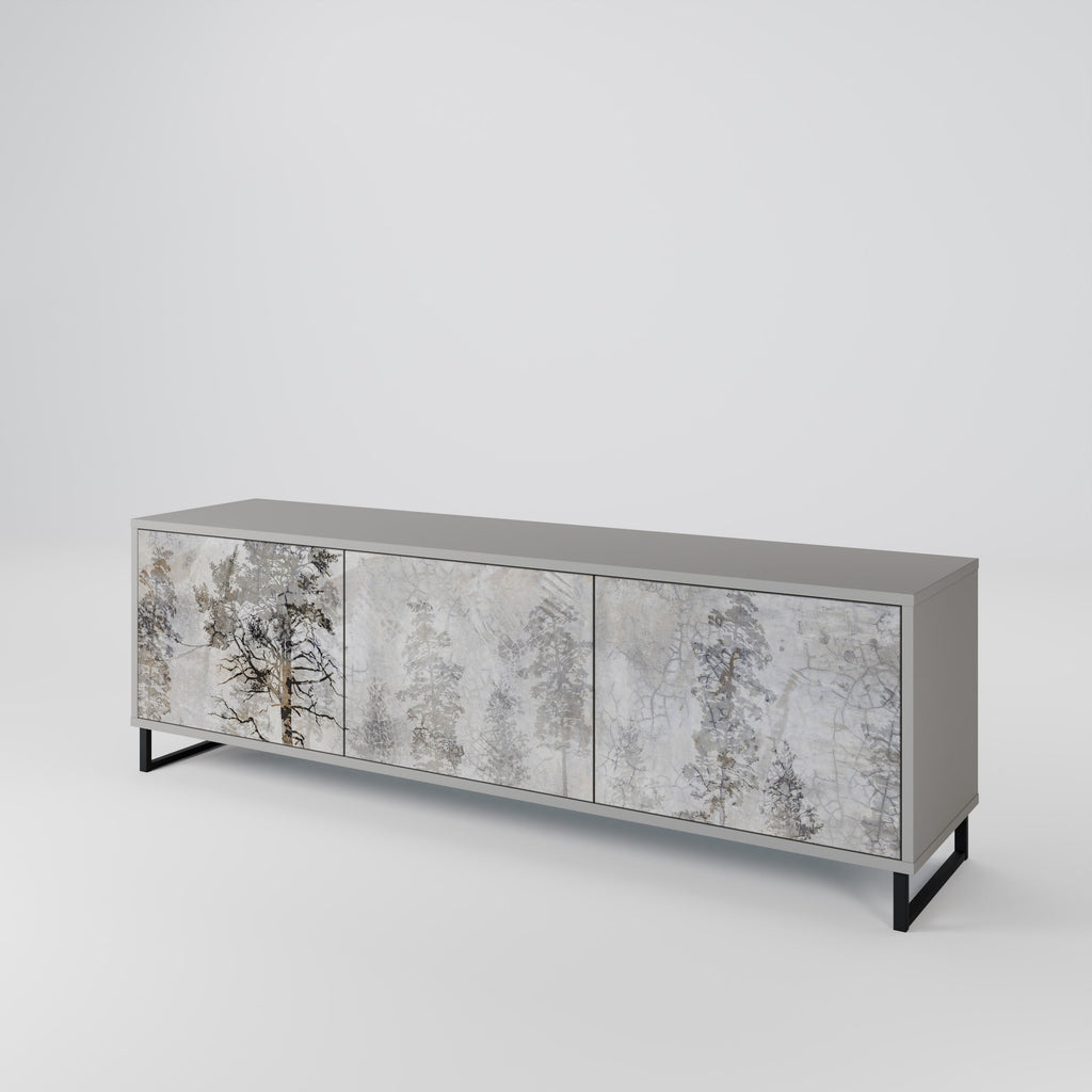 Meuble TV 3 portes FADE IN THE TREES, finition grise