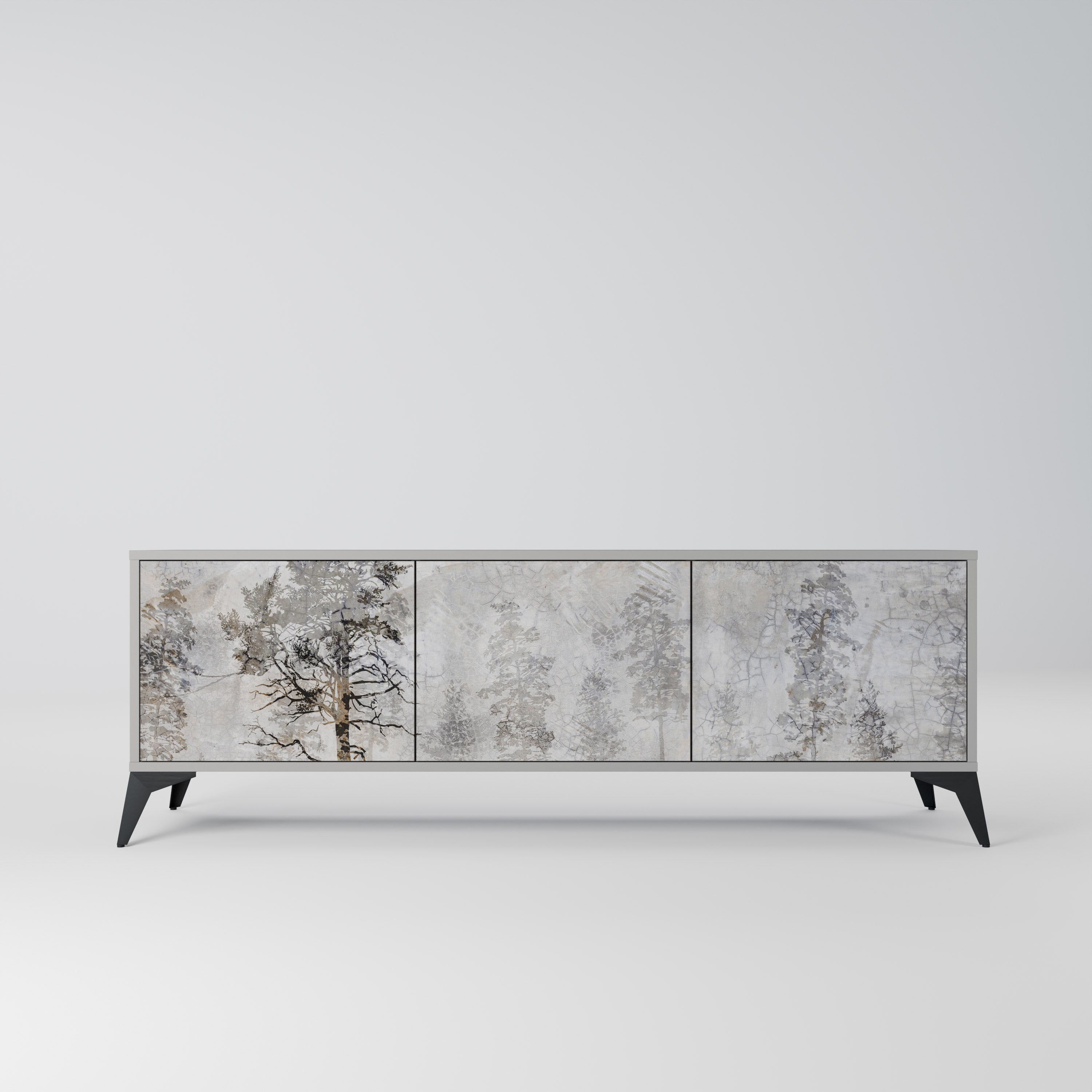 Meuble TV 3 portes FADE IN THE TREES, finition grise