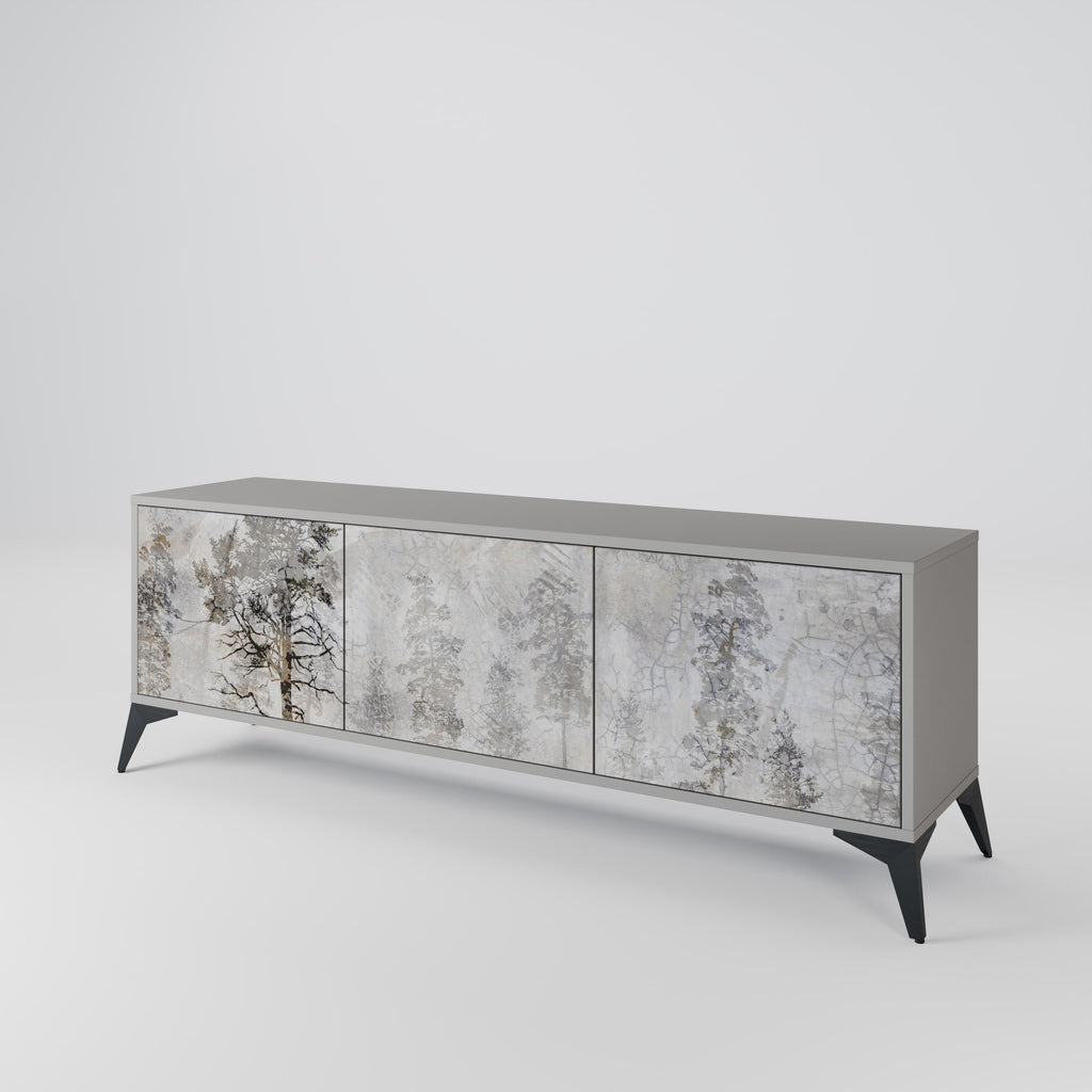 Meuble TV 3 portes FADE IN THE TREES, finition grise