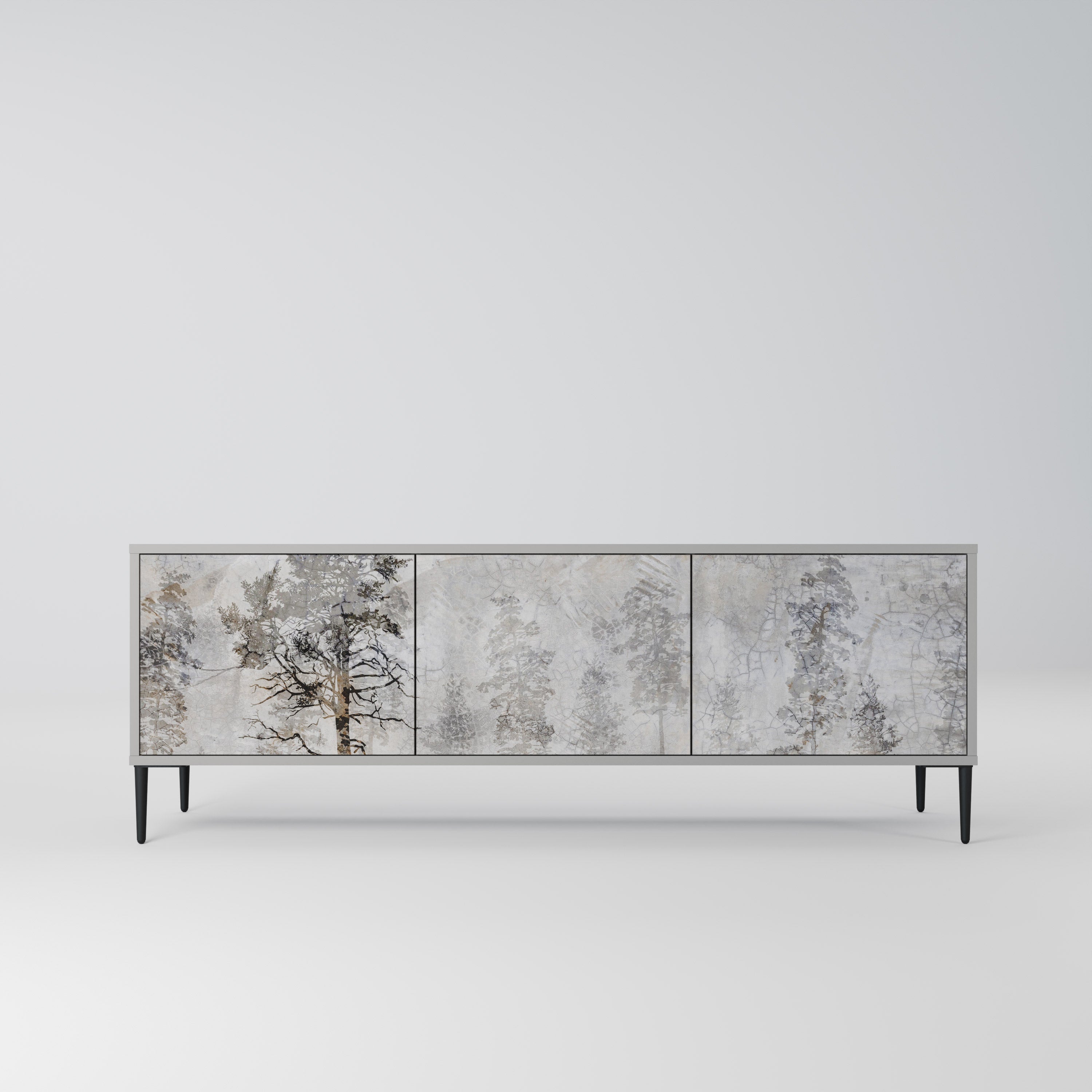 Meuble TV 3 portes FADE IN THE TREES, finition grise