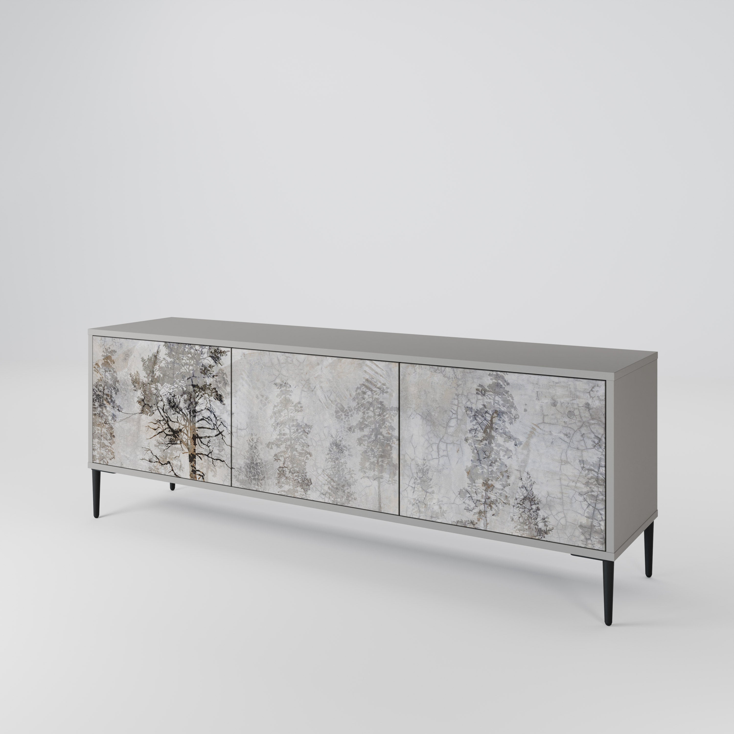 Meuble TV 3 portes FADE IN THE TREES, finition grise