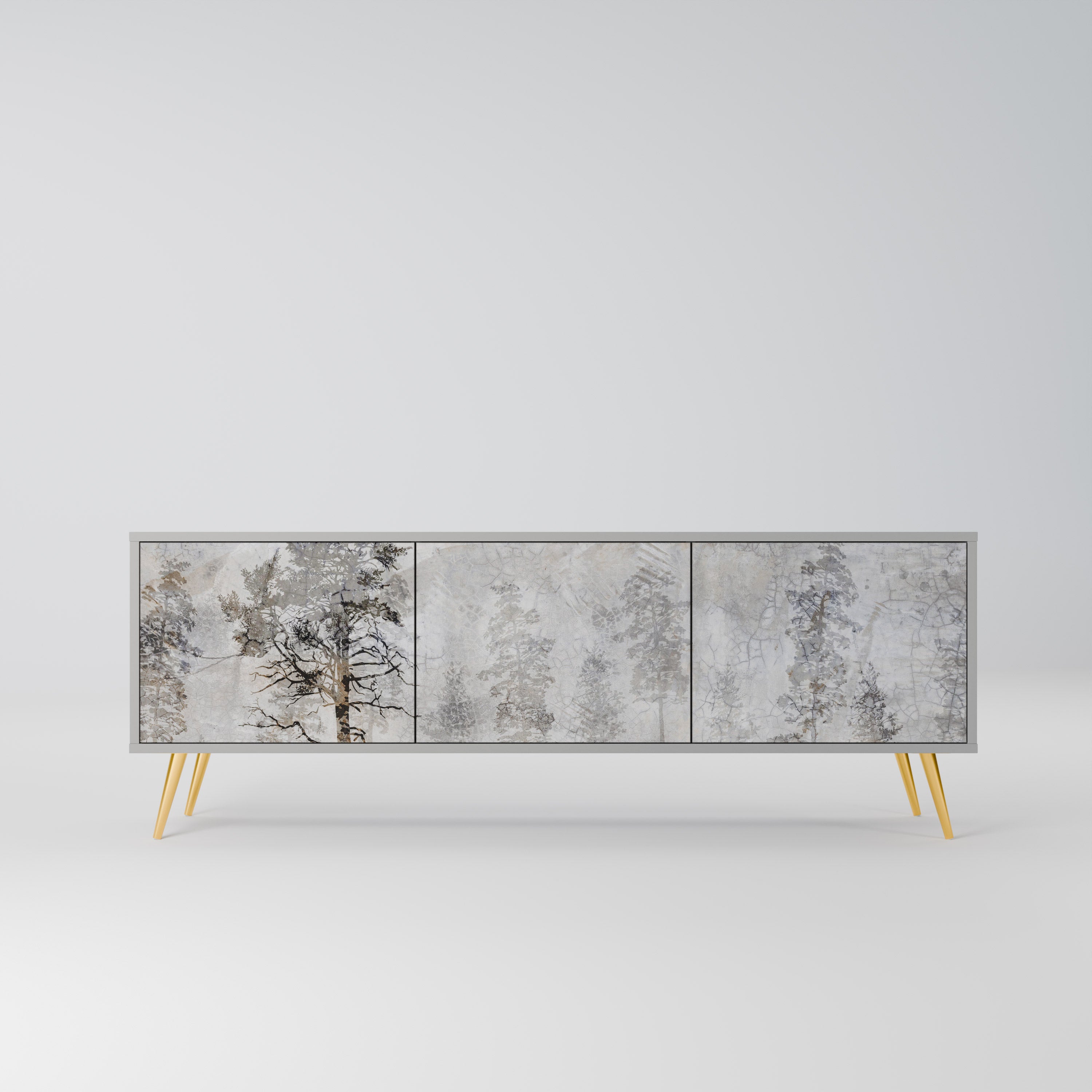 Meuble TV 3 portes FADE IN THE TREES, finition grise