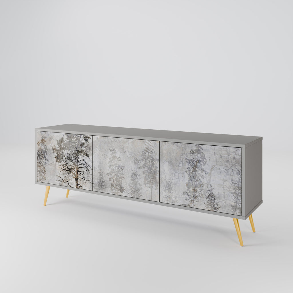 Meuble TV 3 portes FADE IN THE TREES, finition grise