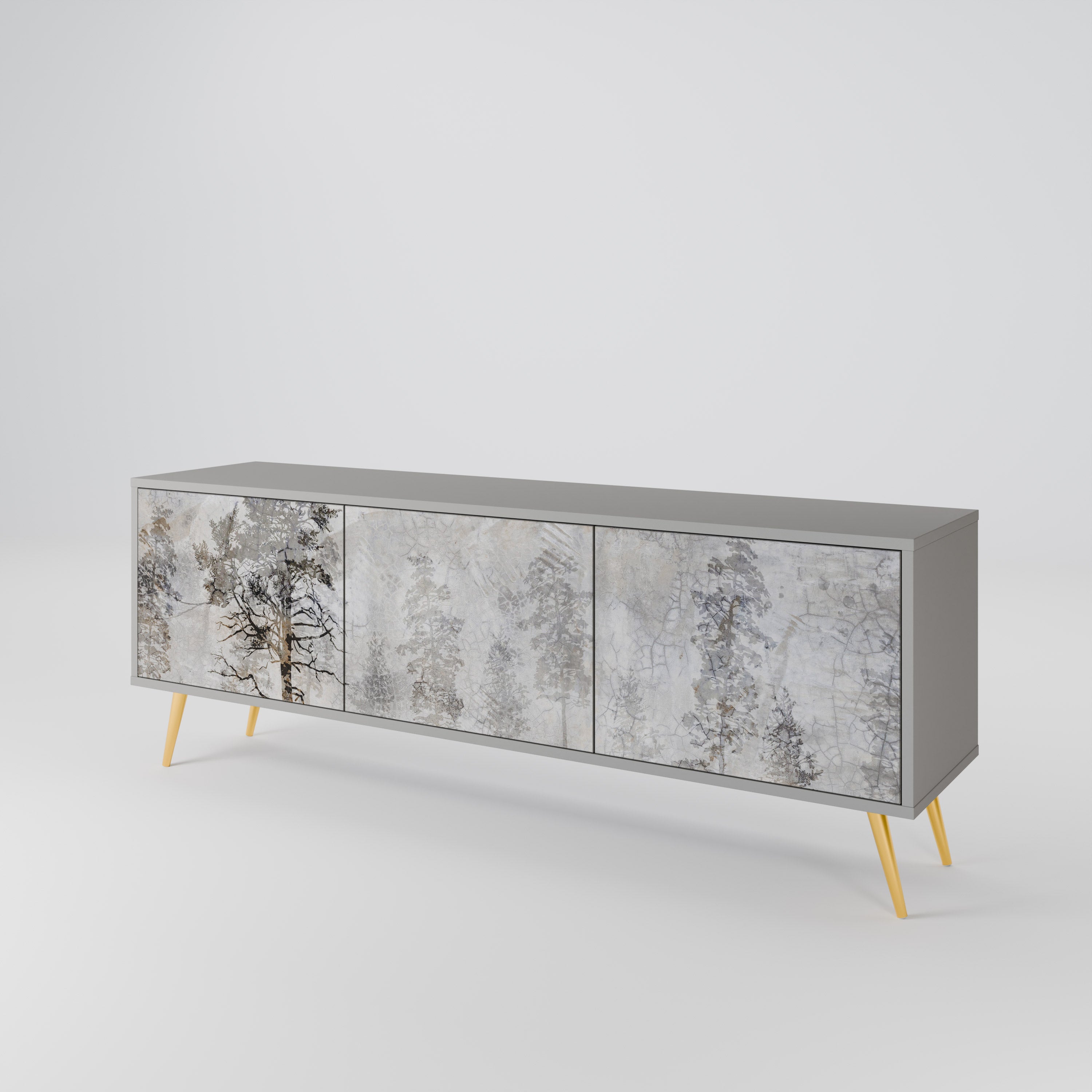 Meuble TV 3 portes FADE IN THE TREES, finition grise