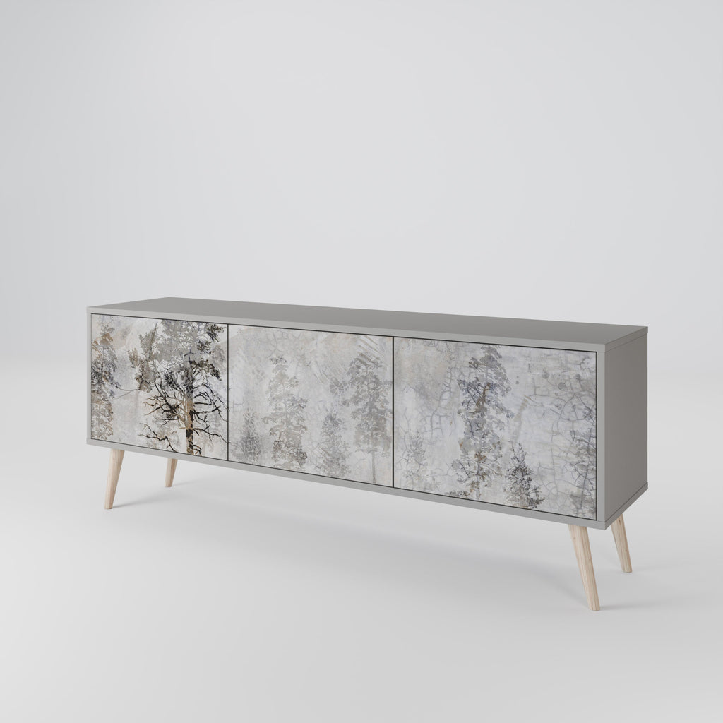 Meuble TV 3 portes FADE IN THE TREES, finition grise