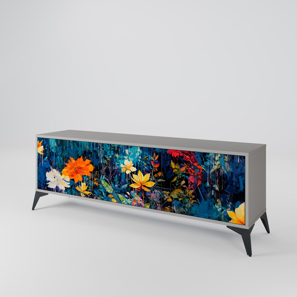 Meuble TV 3 portes MIDNIGHT BLOSSOM, finition grise