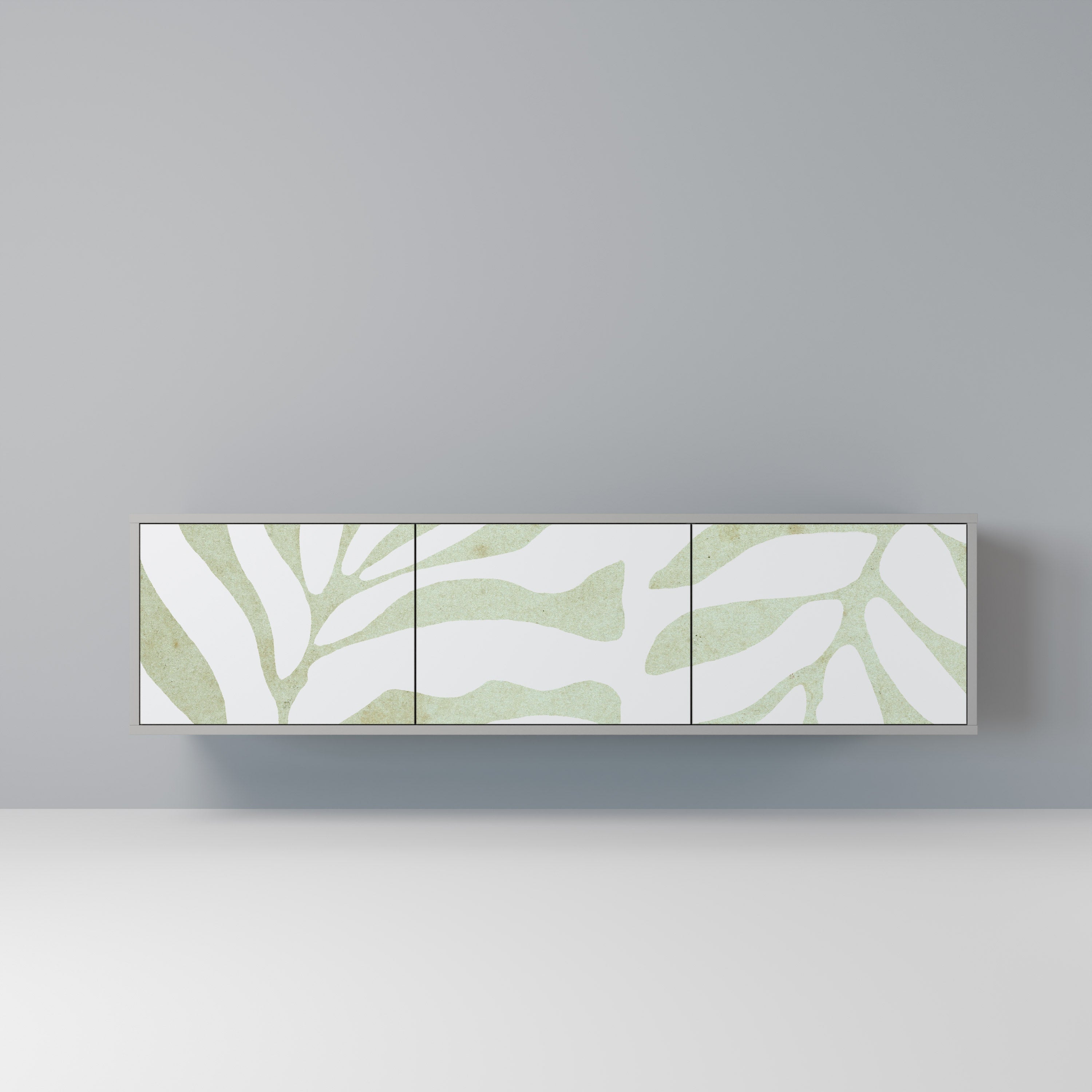 Meuble TV 3 portes BOTANICAL SPARK, finition grise