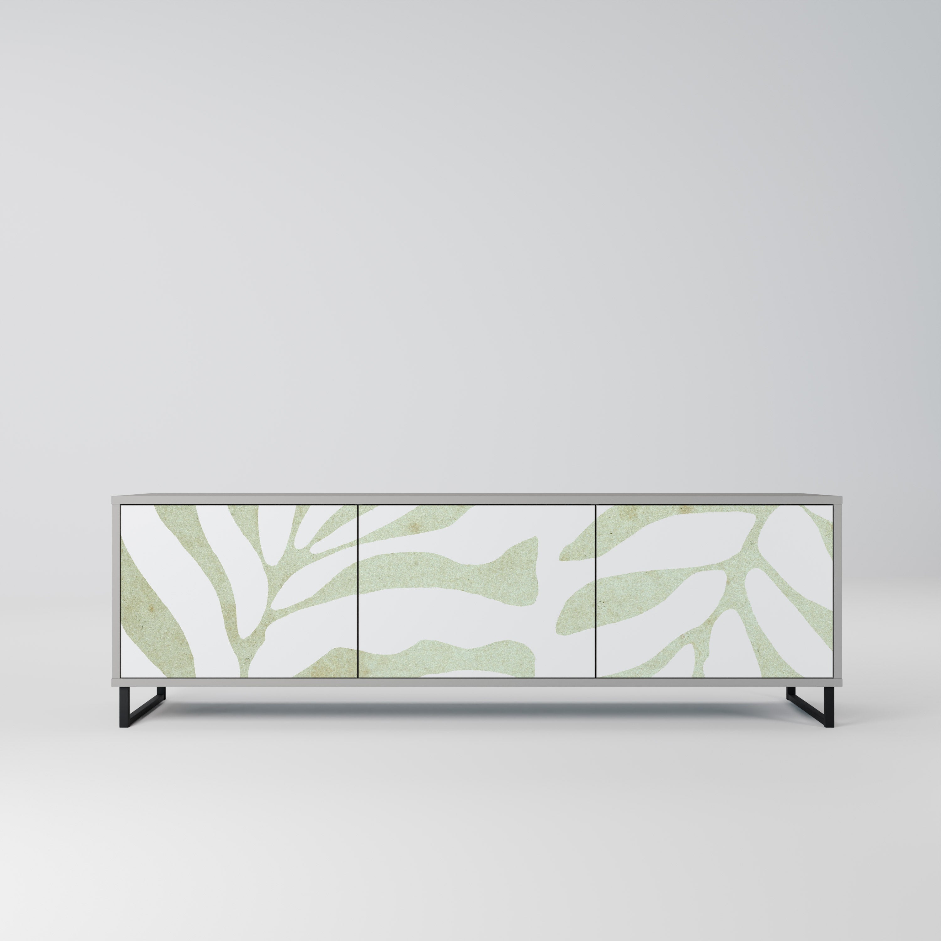 Meuble TV 3 portes BOTANICAL SPARK, finition grise