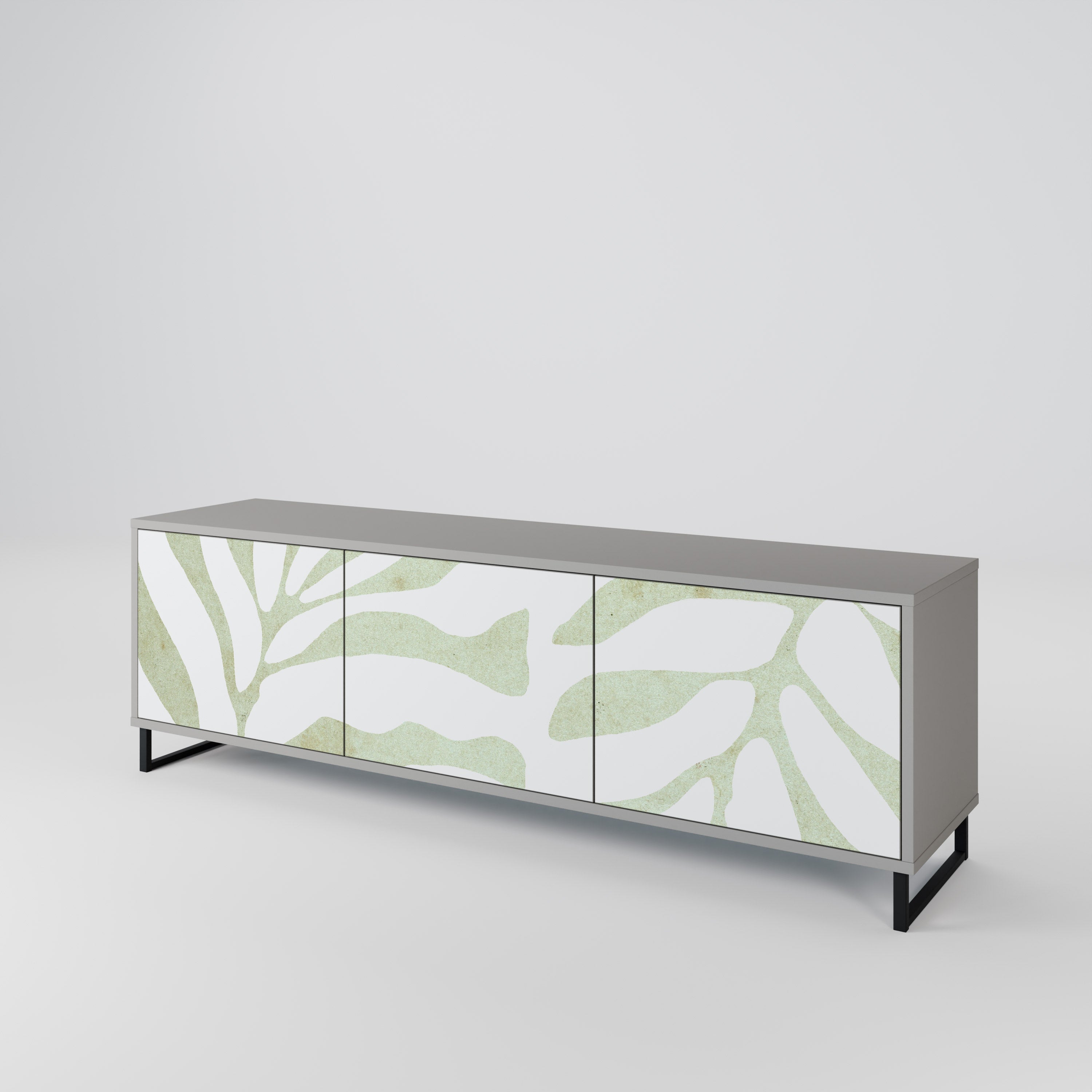 Meuble TV 3 portes BOTANICAL SPARK, finition grise