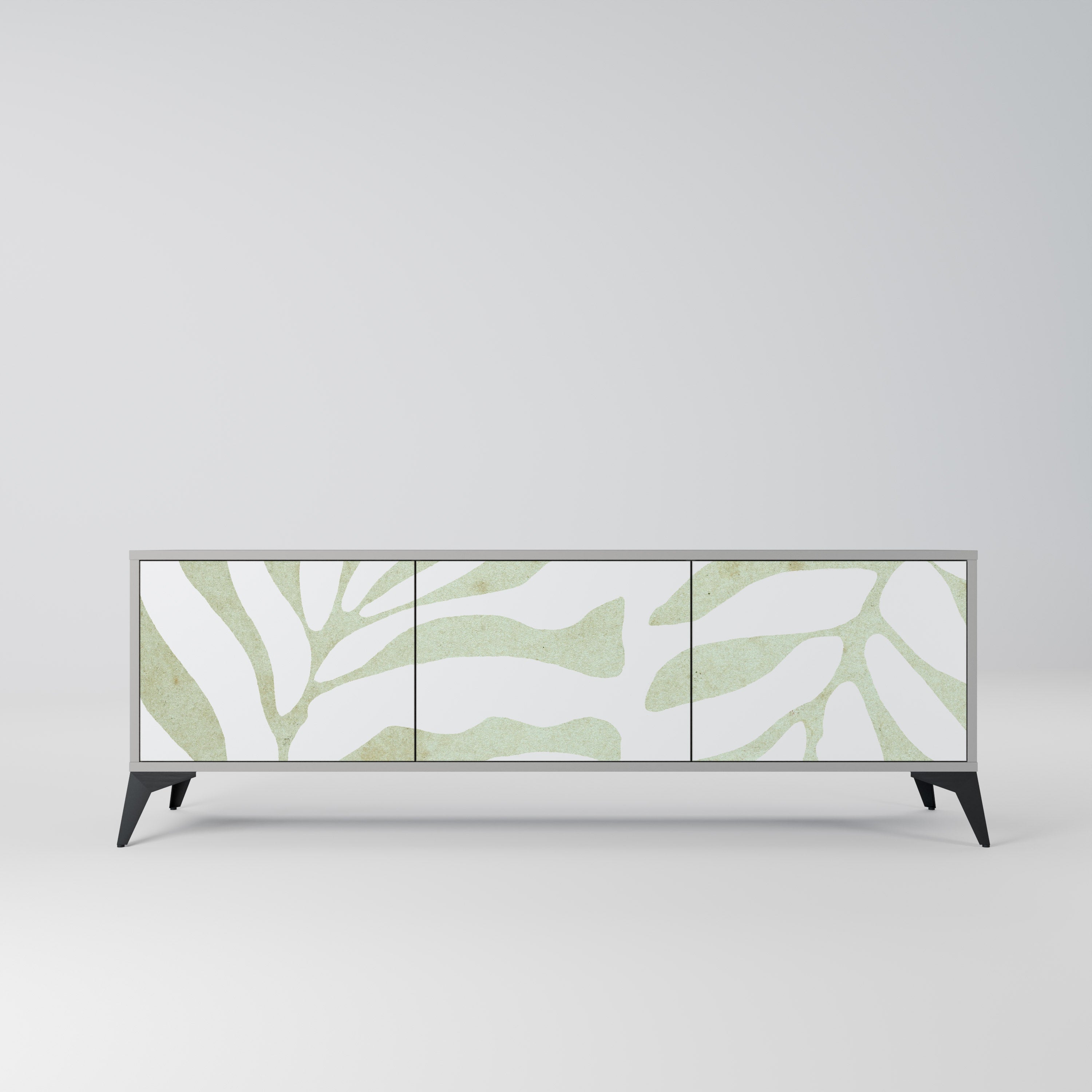 Meuble TV 3 portes BOTANICAL SPARK, finition grise