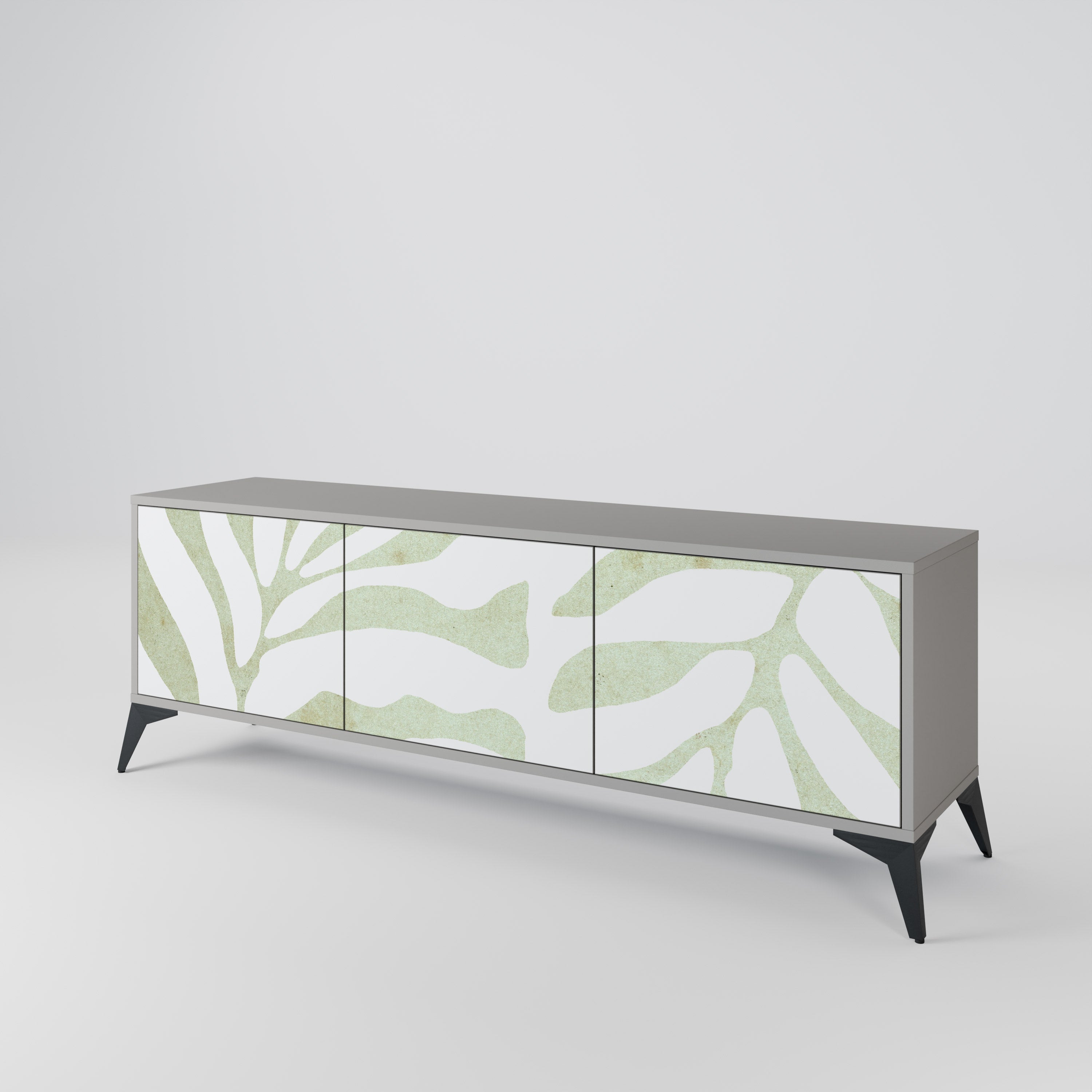 Meuble TV 3 portes BOTANICAL SPARK, finition grise