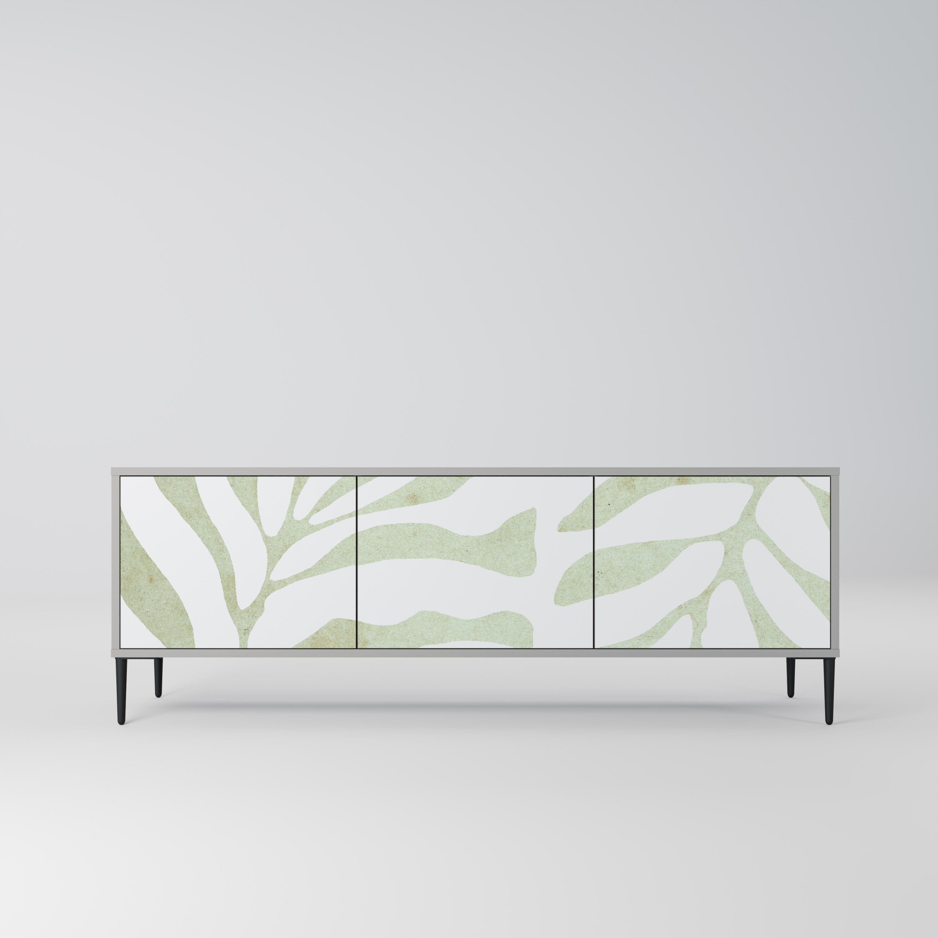 Meuble TV 3 portes BOTANICAL SPARK, finition grise