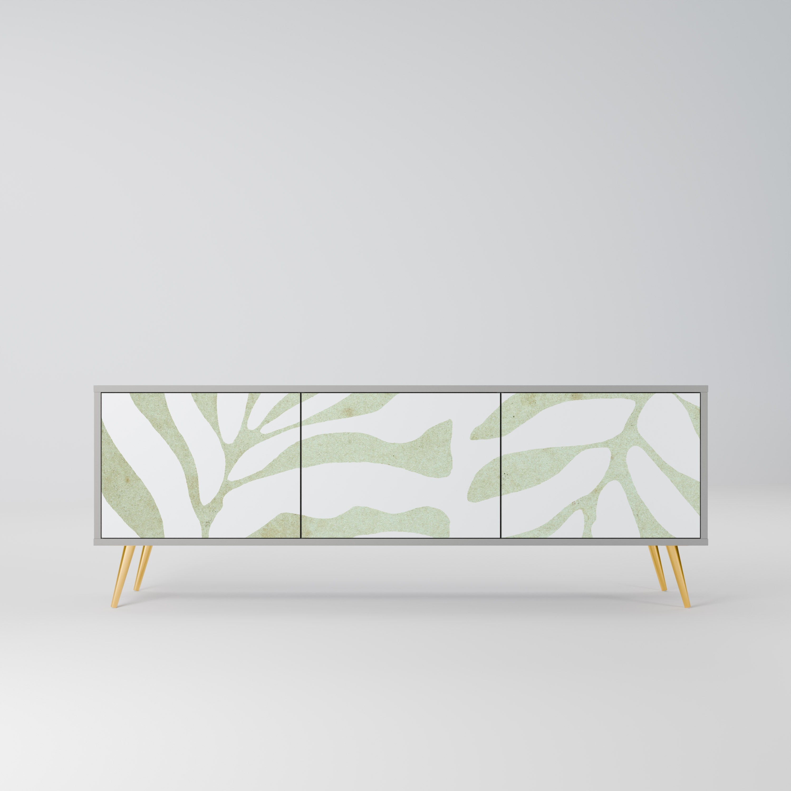 Meuble TV 3 portes BOTANICAL SPARK, finition grise