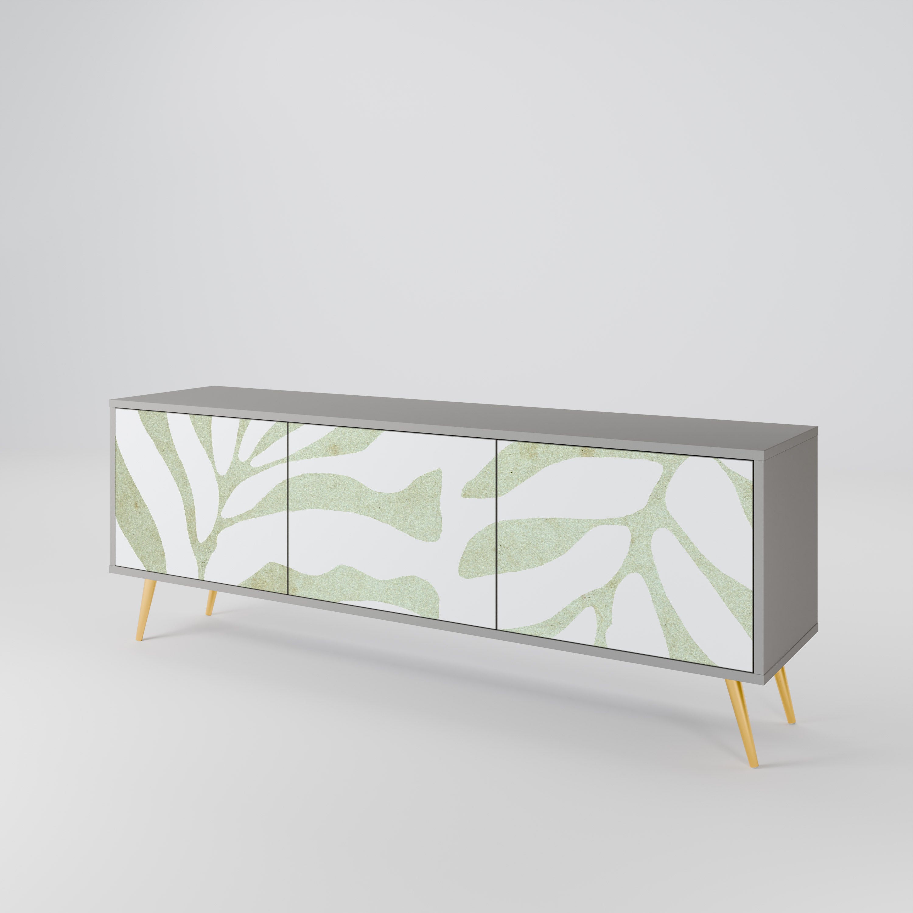 Meuble TV 3 portes BOTANICAL SPARK, finition grise