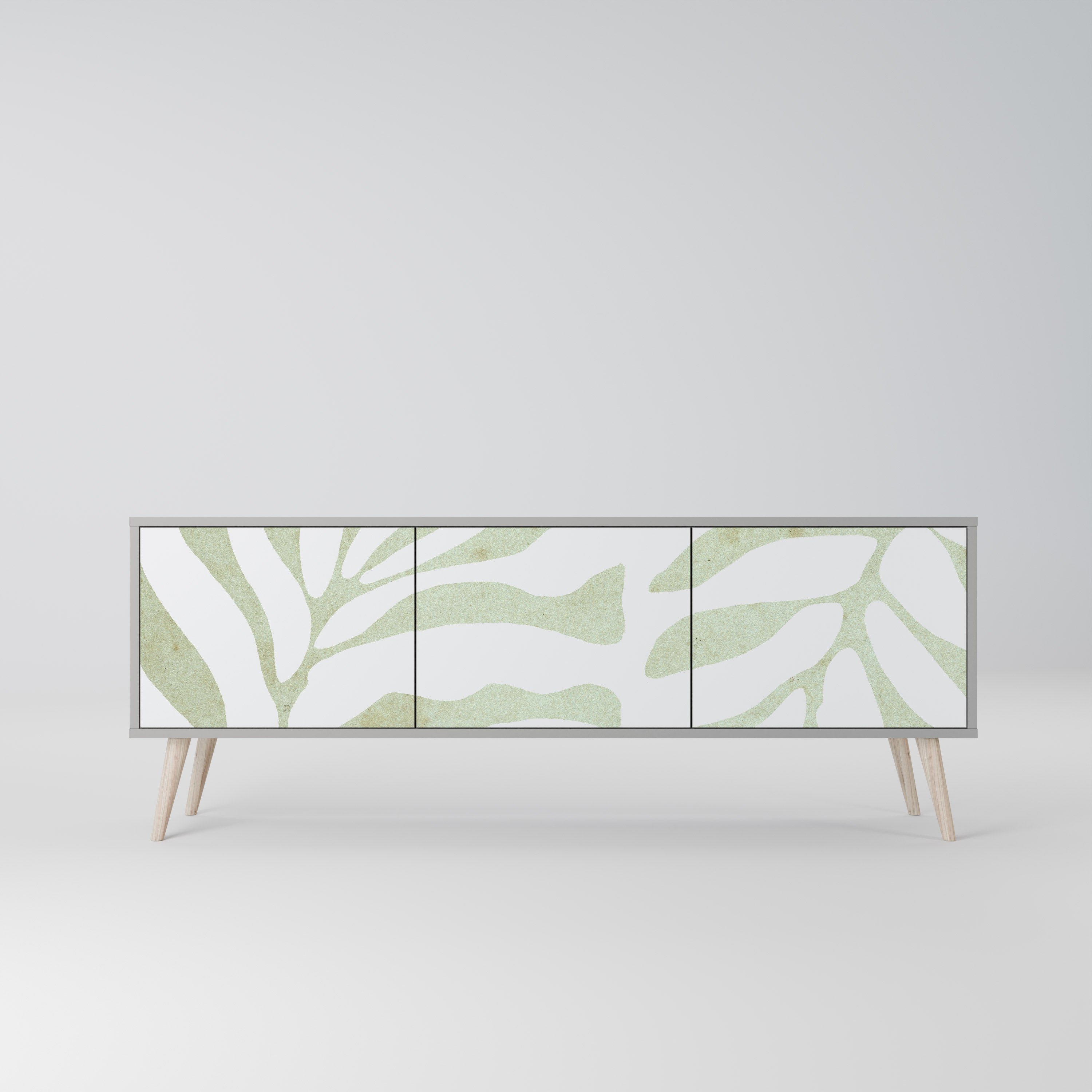 Meuble TV 3 portes BOTANICAL SPARK, finition grise