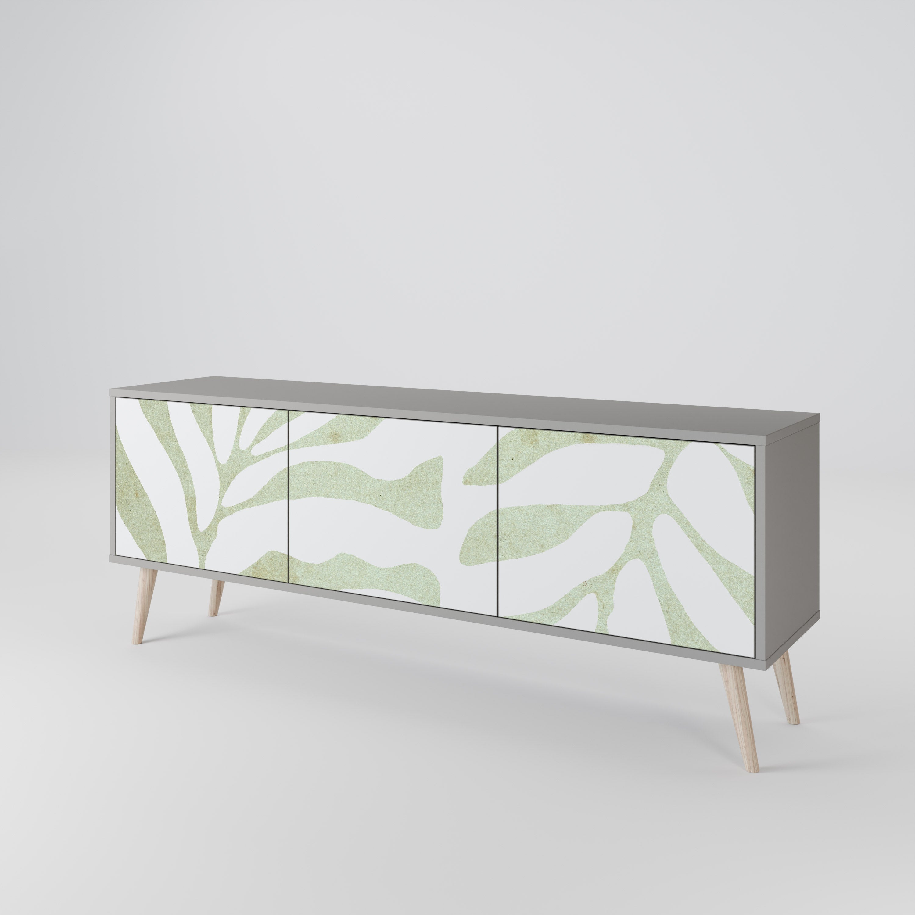 Meuble TV 3 portes BOTANICAL SPARK, finition grise