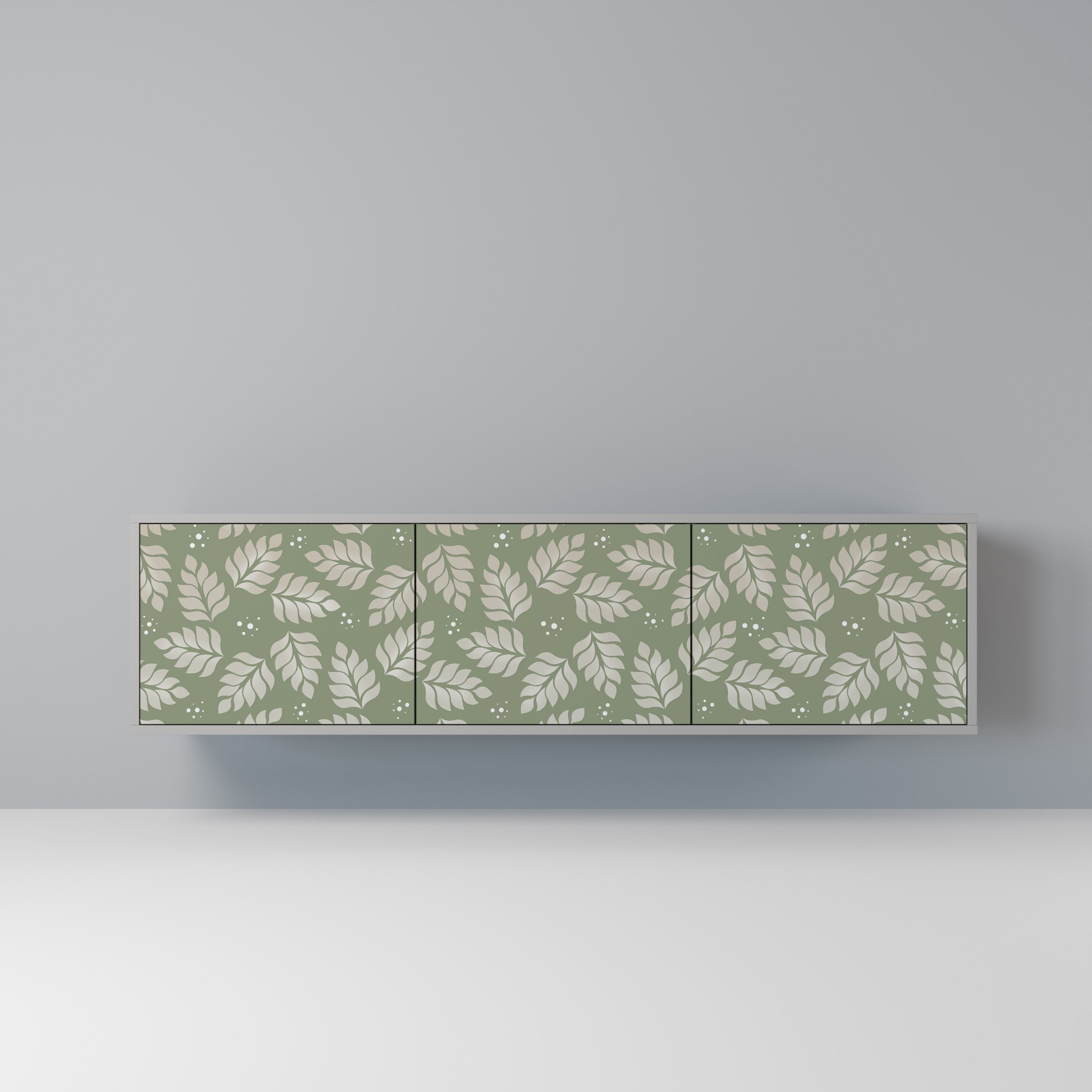 Meuble TV 3 portes LEAVES ON GREEN, finition grise