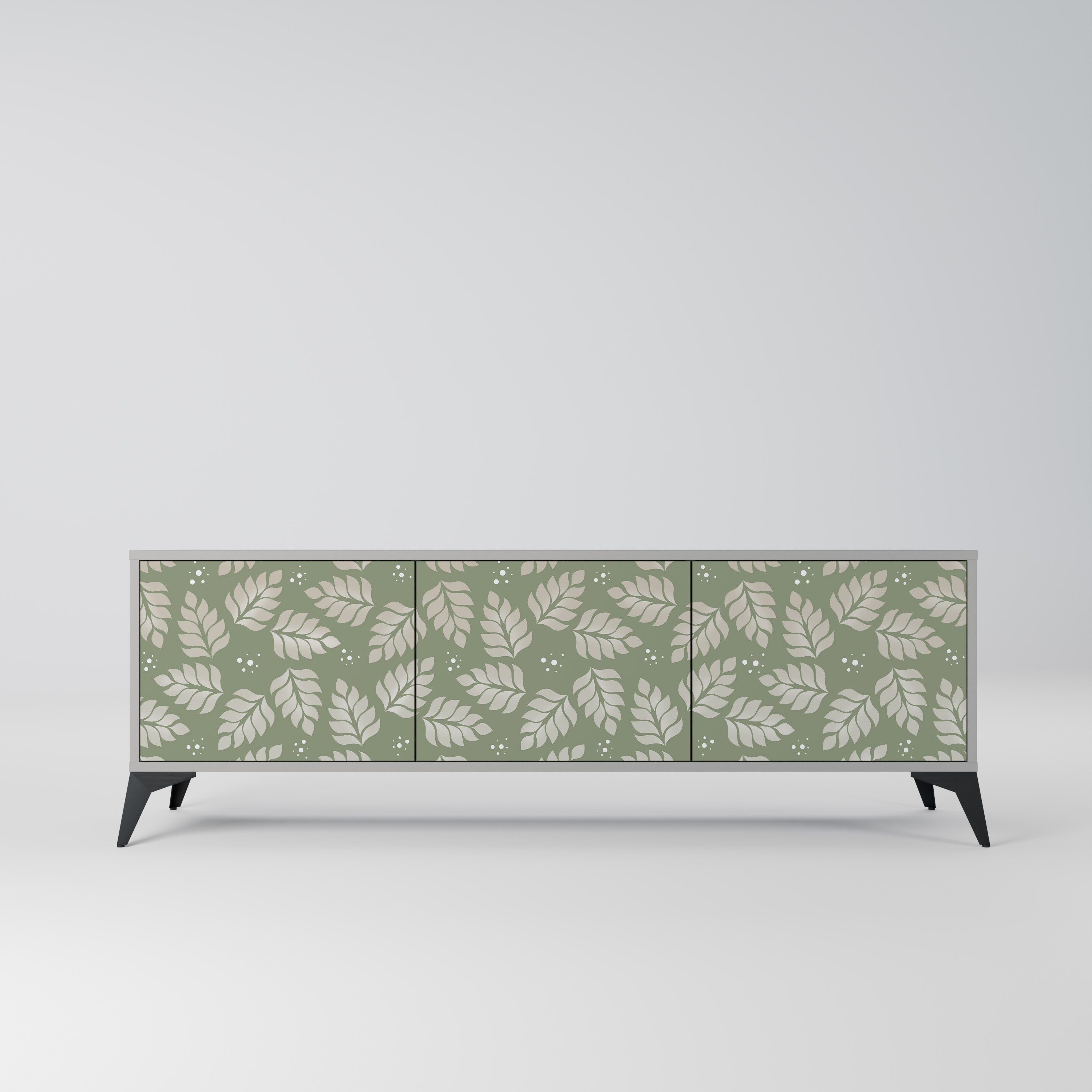 Meuble TV 3 portes LEAVES ON GREEN, finition grise