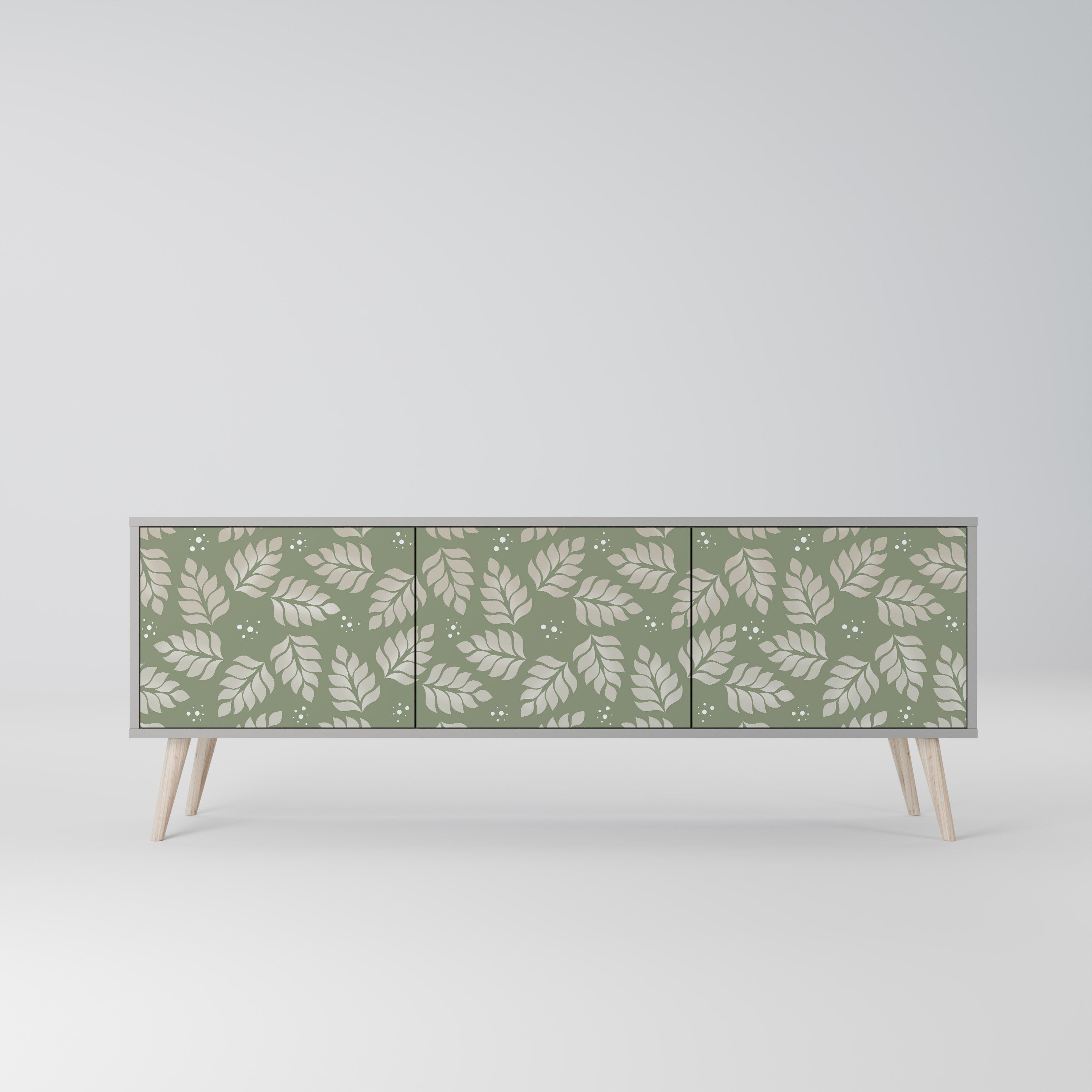 Meuble TV 3 portes LEAVES ON GREEN, finition grise