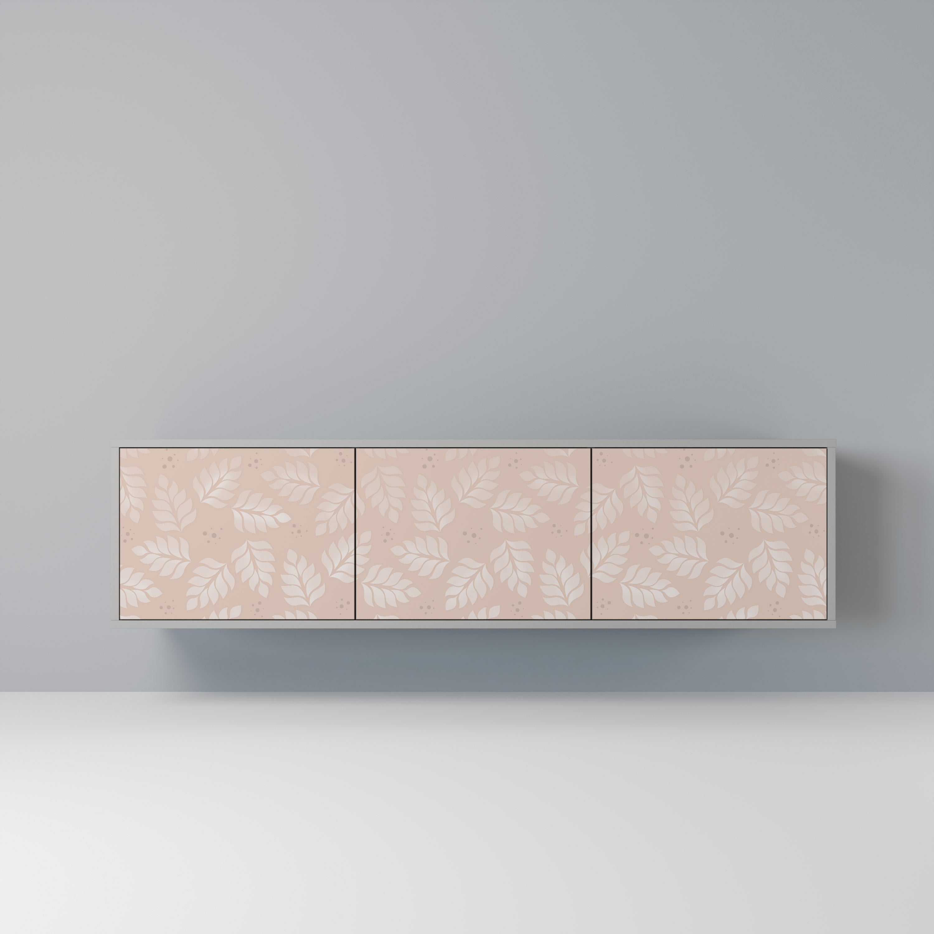 Meuble TV 3 portes LEAVES ON BEIGE, finition grise