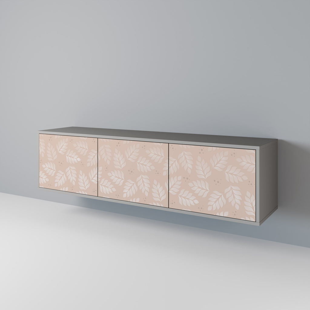 Meuble TV 3 portes LEAVES ON BEIGE, finition grise