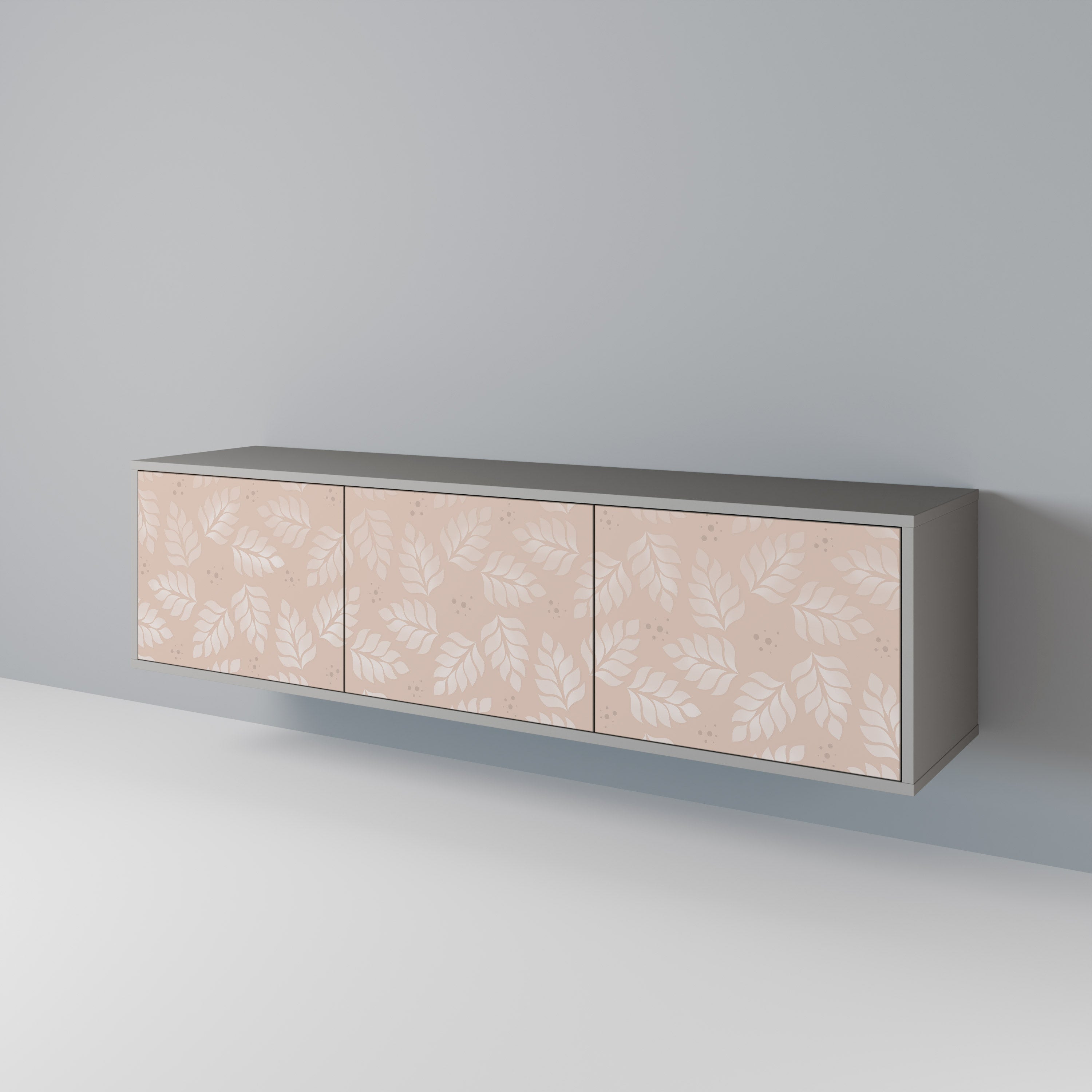 Meuble TV 3 portes LEAVES ON BEIGE, finition grise