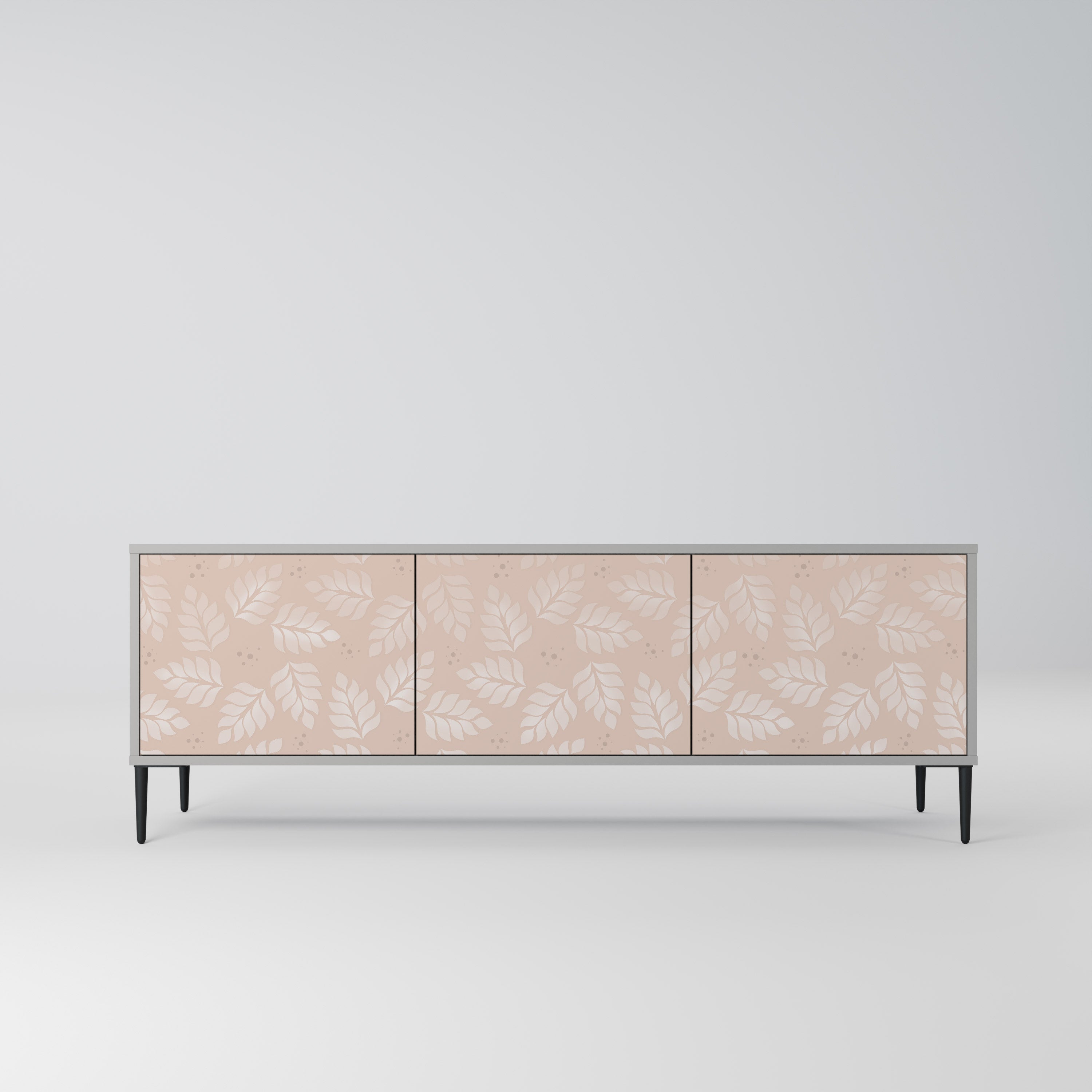 Meuble TV 3 portes LEAVES ON BEIGE, finition grise