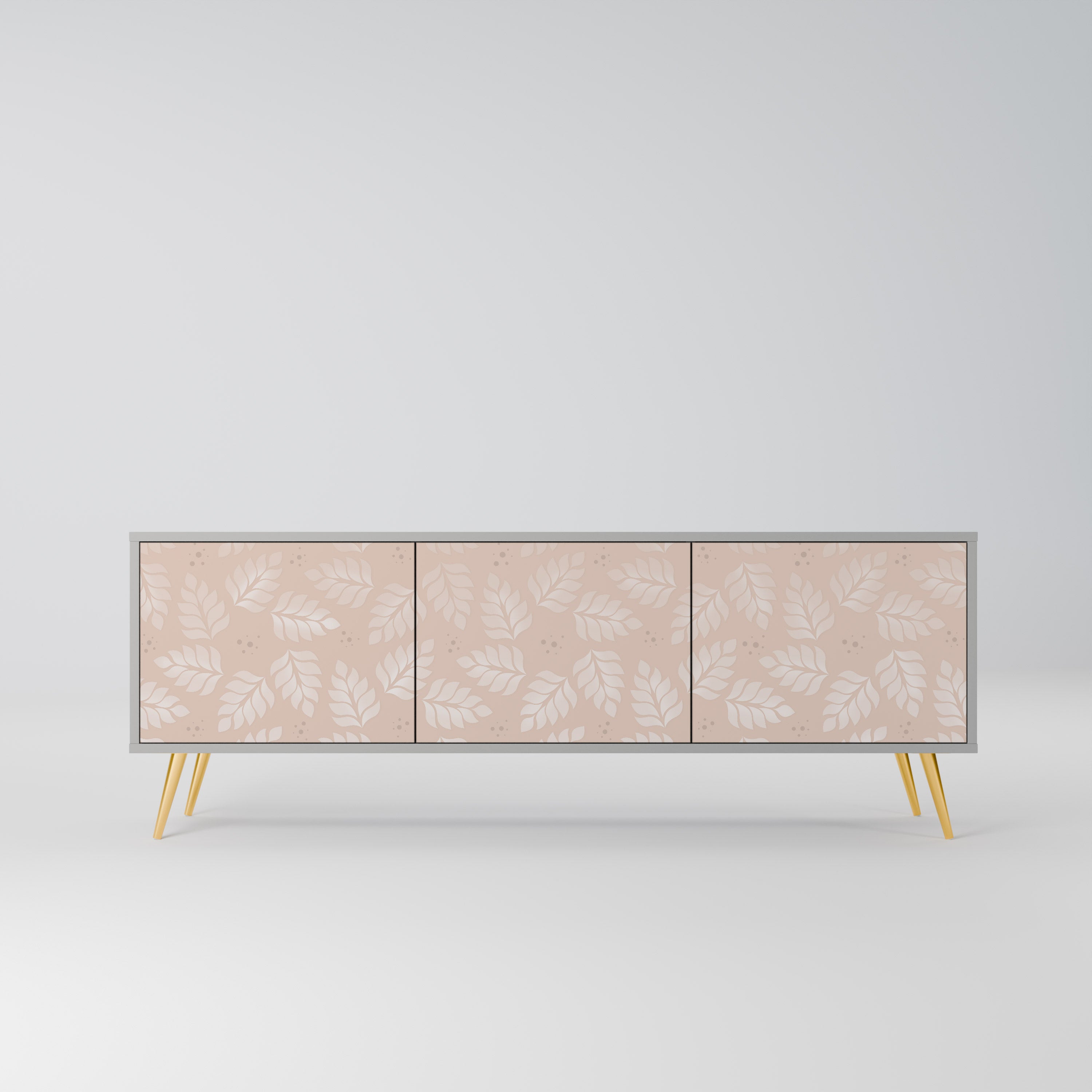 Meuble TV 3 portes LEAVES ON BEIGE, finition grise