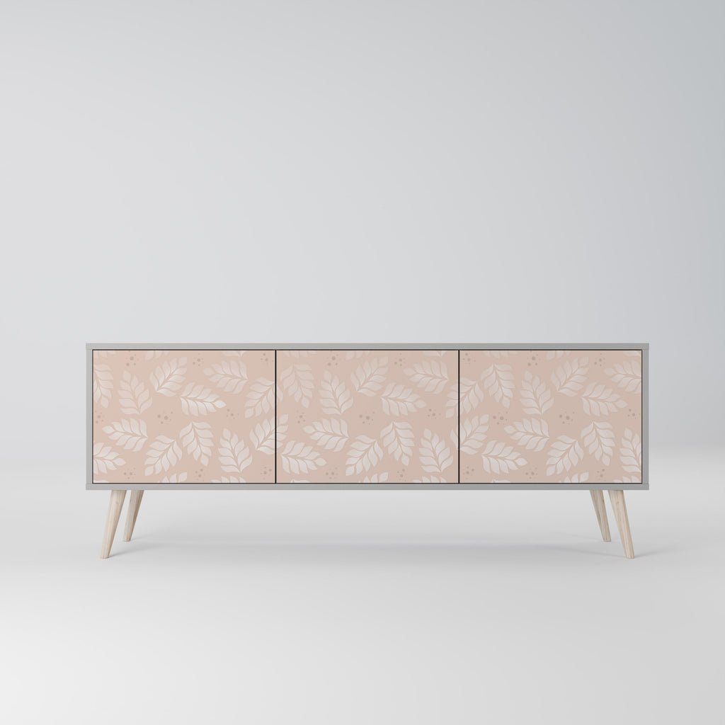 Meuble TV 3 portes LEAVES ON BEIGE, finition grise