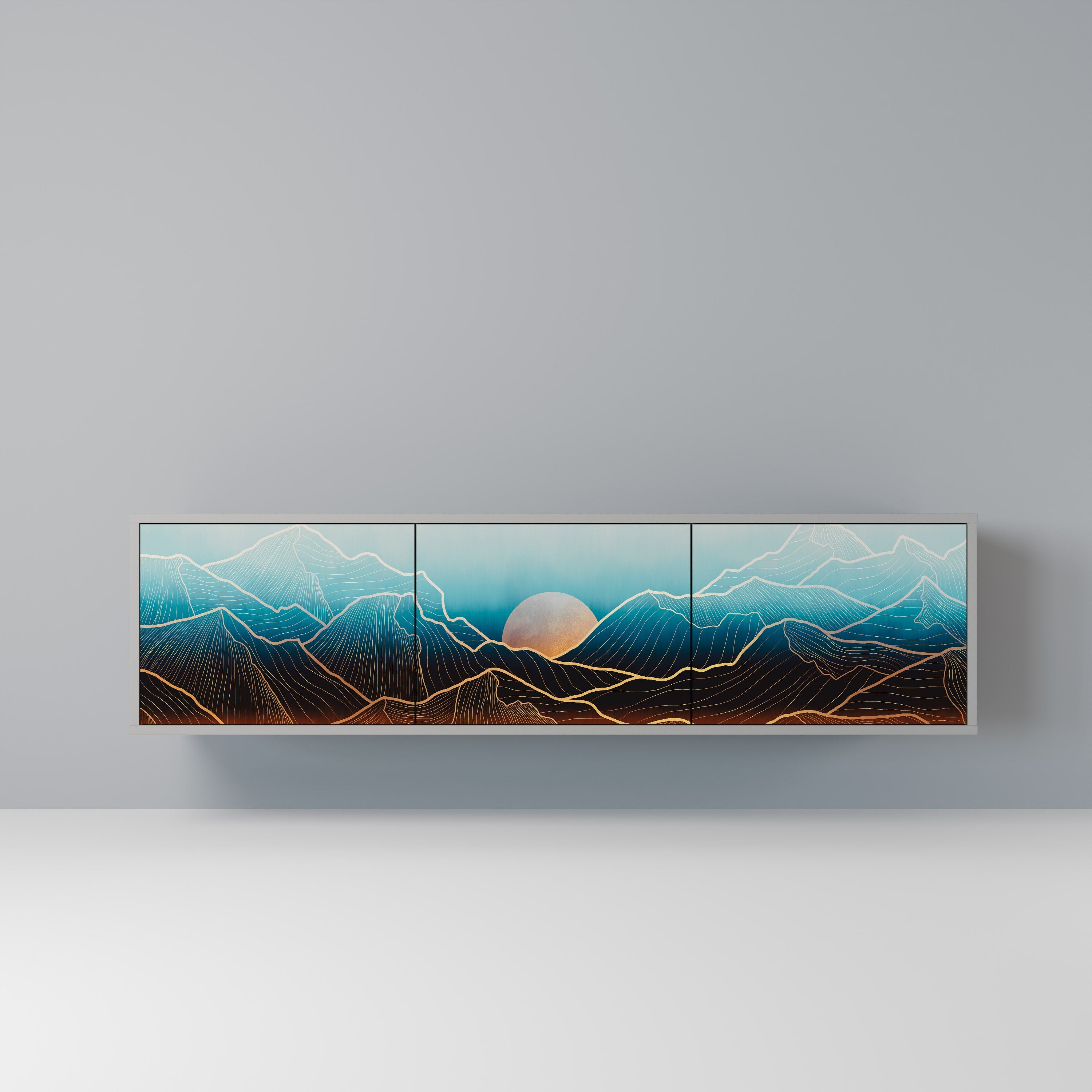 Meuble TV 3 portes LUNAR SECRETS, finition grise