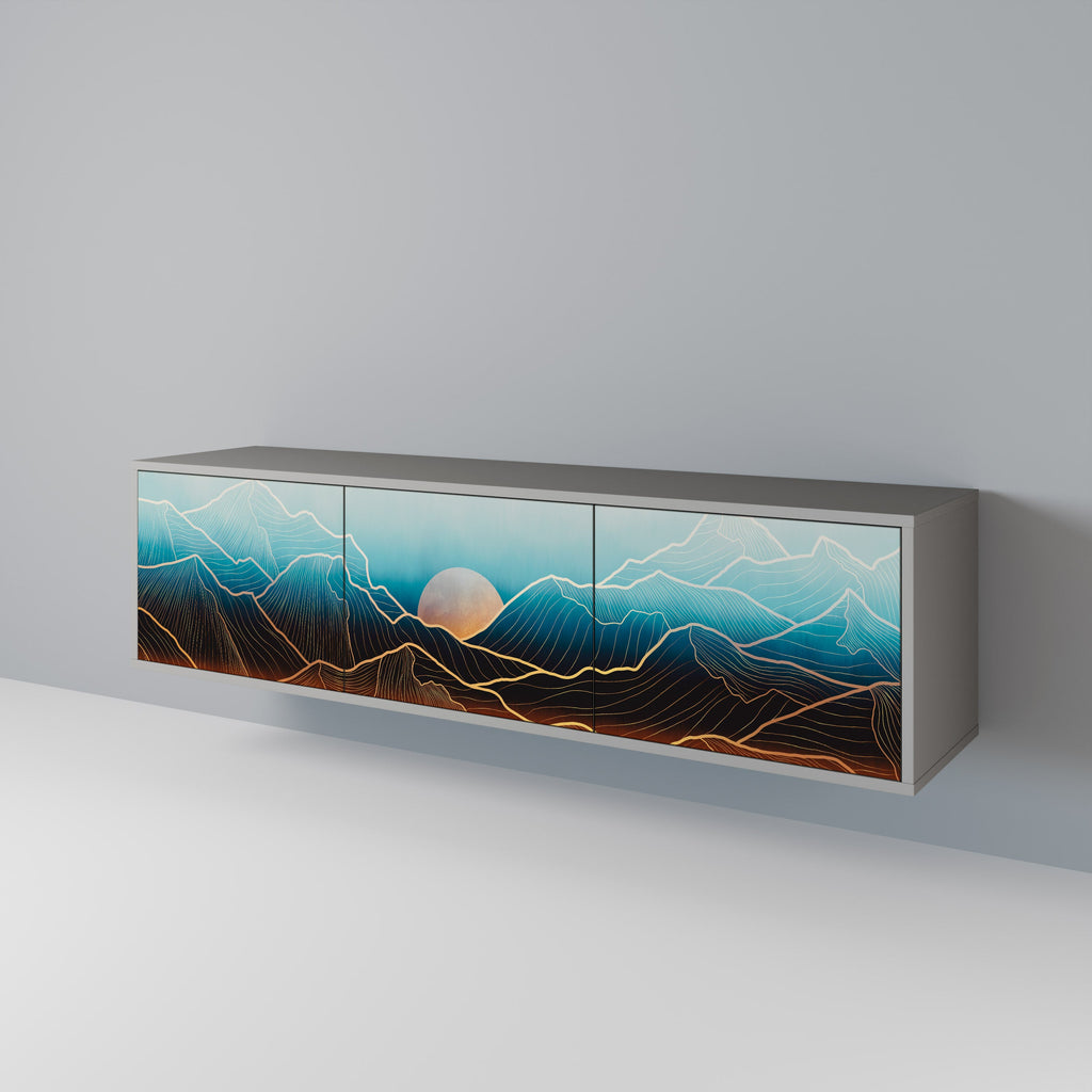 Meuble TV 3 portes LUNAR SECRETS, finition grise