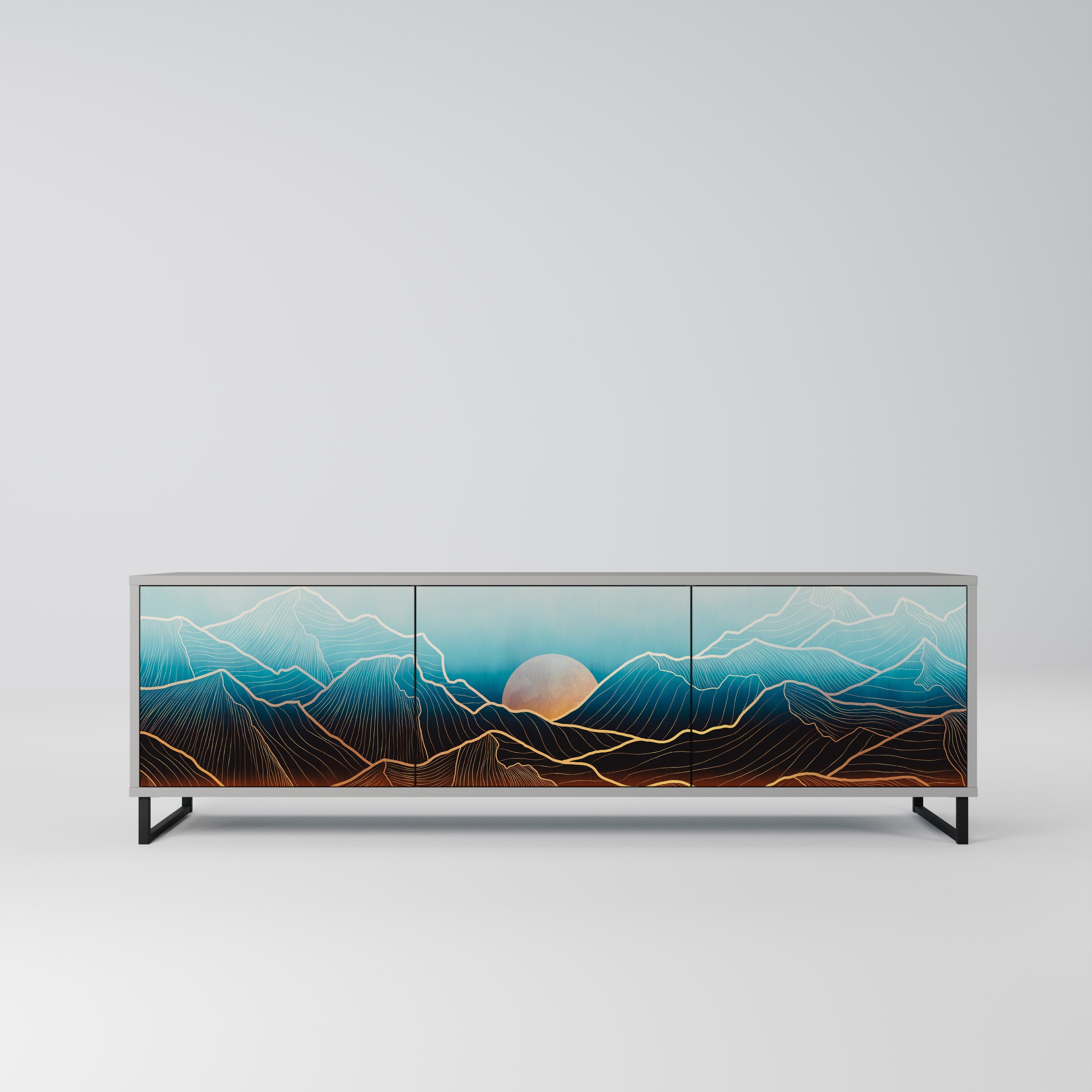 Meuble TV 3 portes LUNAR SECRETS, finition grise