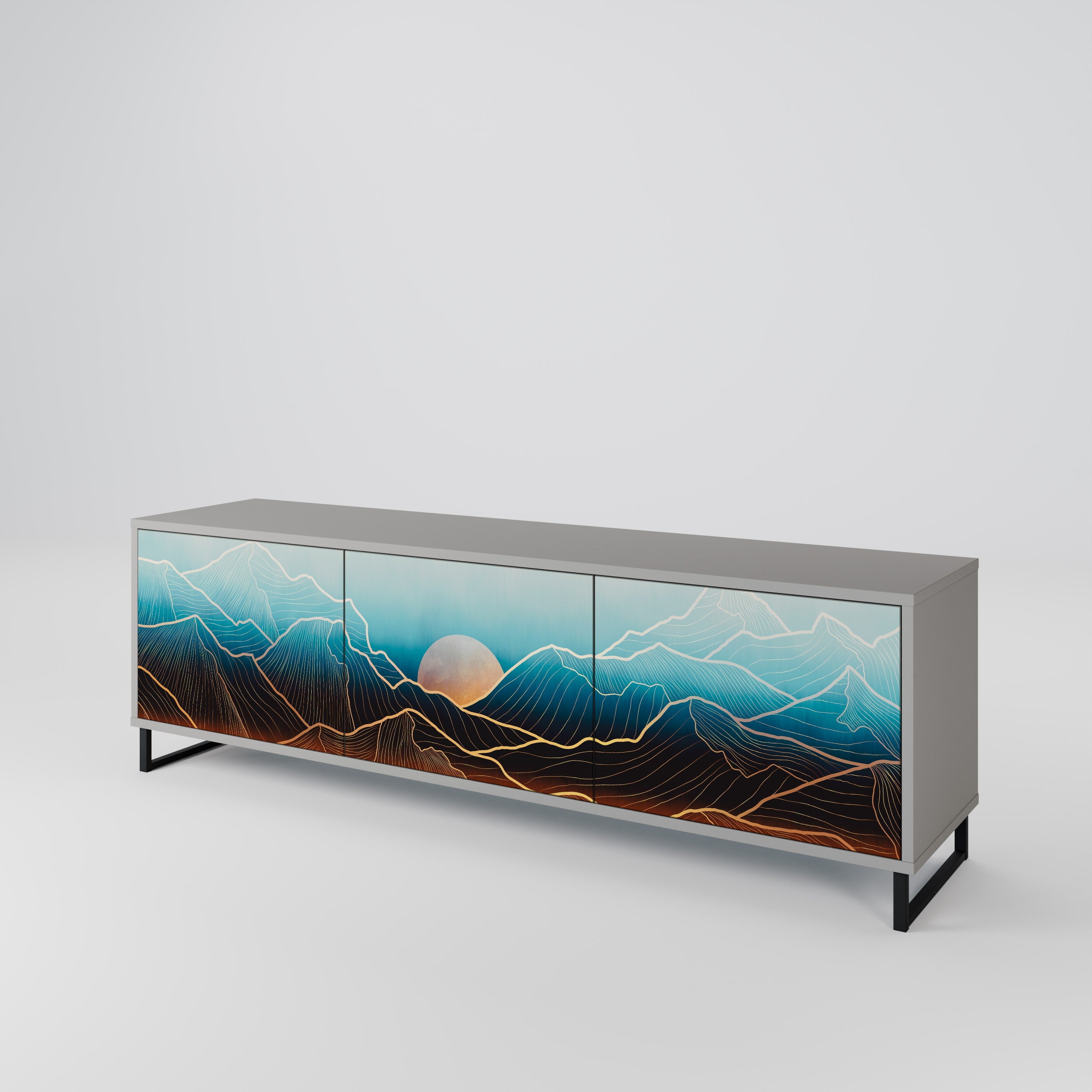 Meuble TV 3 portes LUNAR SECRETS, finition grise