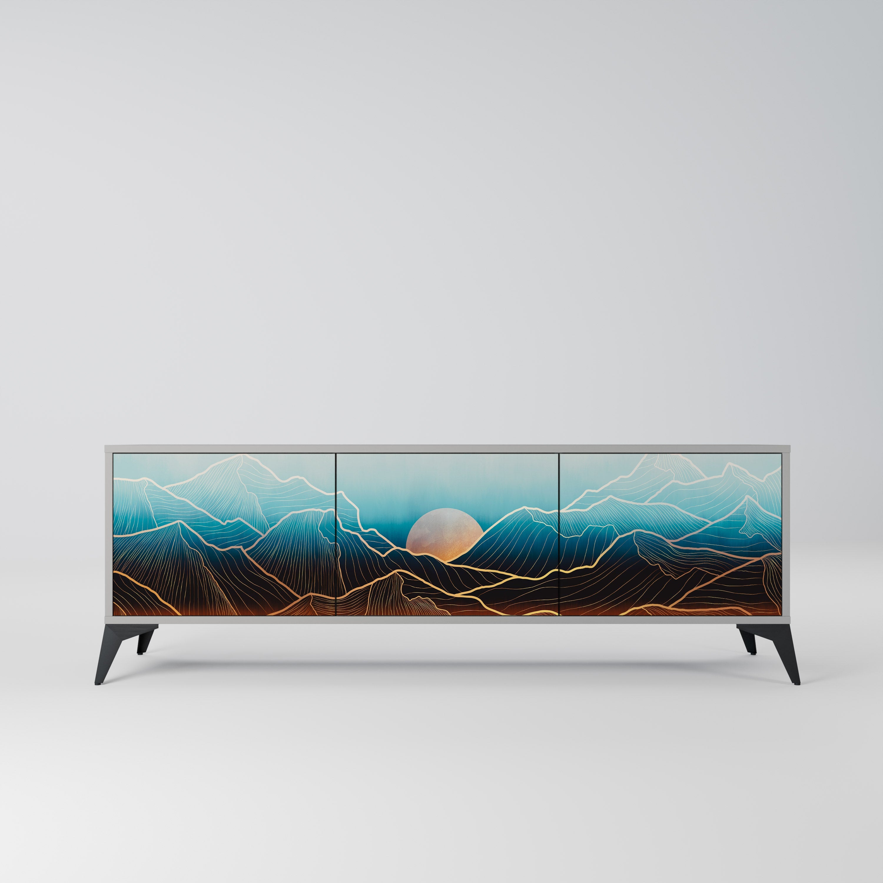 Meuble TV 3 portes LUNAR SECRETS, finition grise