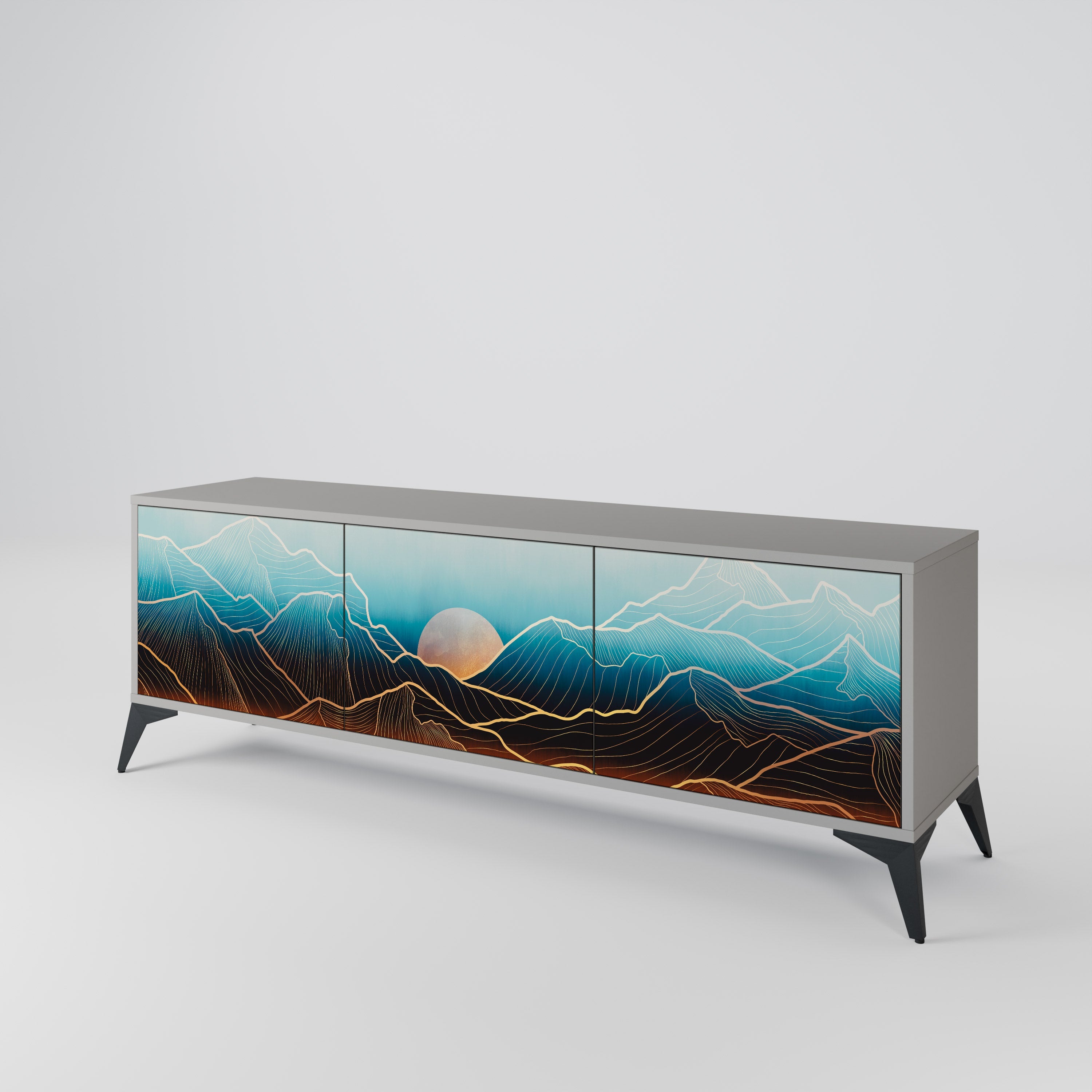 Meuble TV 3 portes LUNAR SECRETS, finition grise