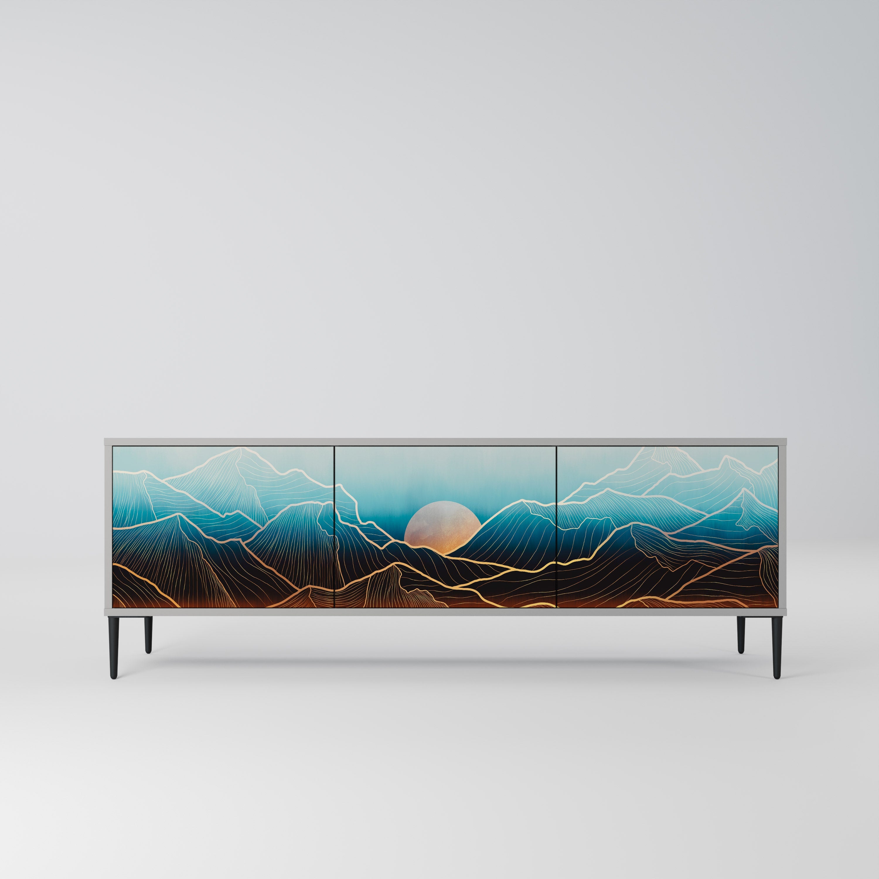 Meuble TV 3 portes LUNAR SECRETS, finition grise