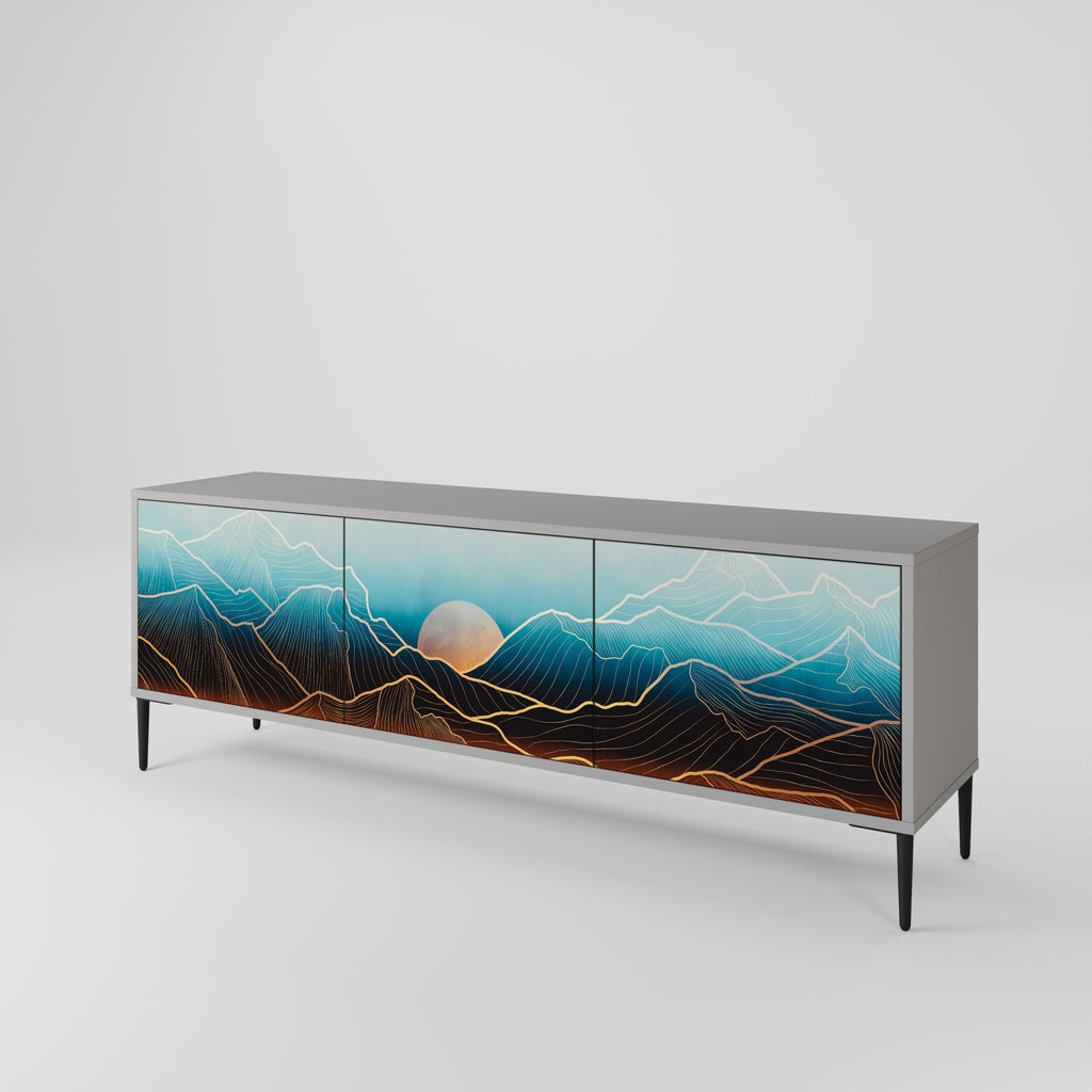 Meuble TV 3 portes LUNAR SECRETS, finition grise