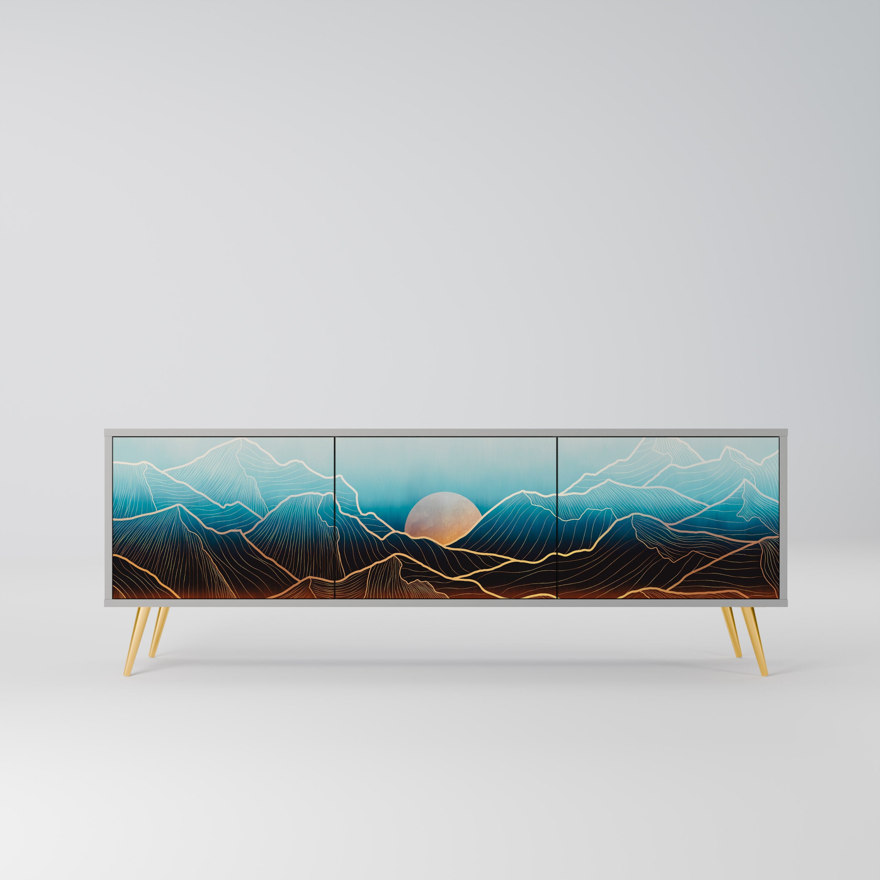 Meuble TV 3 portes LUNAR SECRETS, finition grise