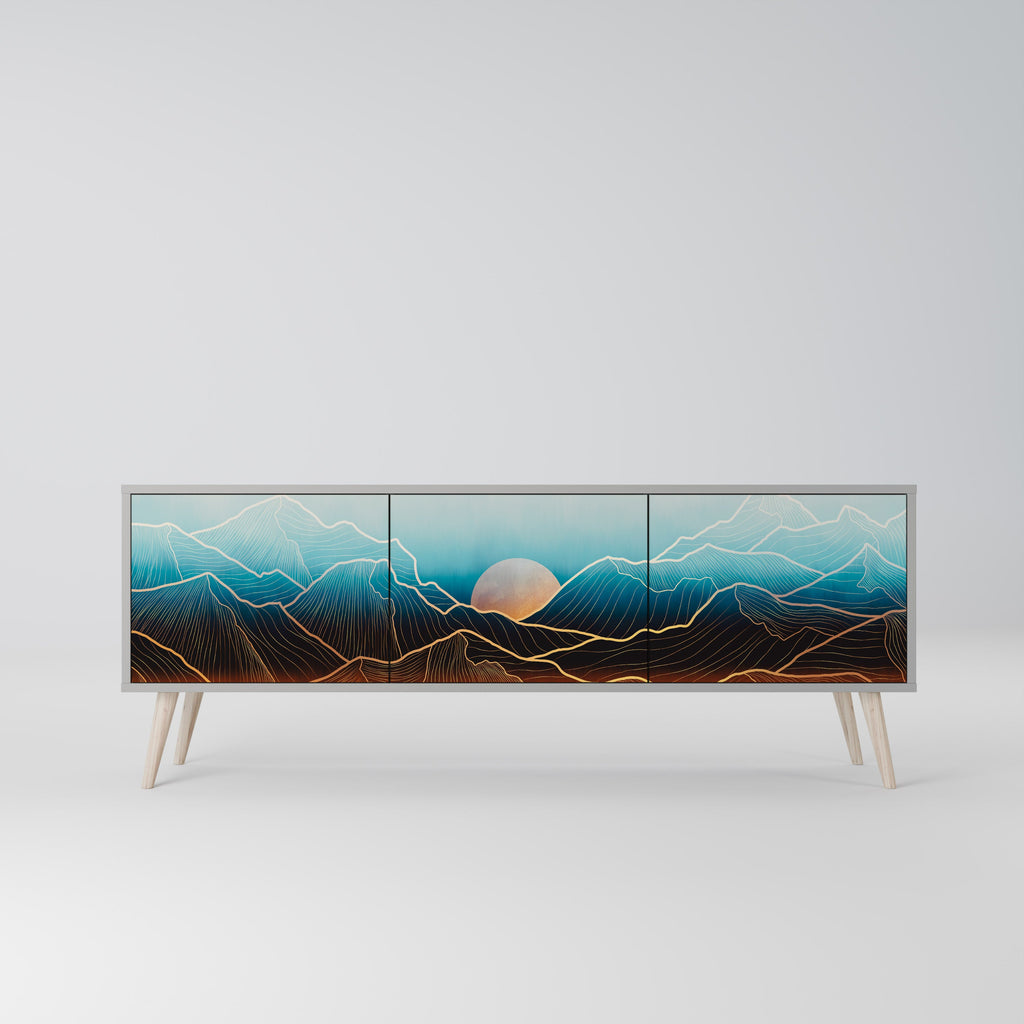 Meuble TV 3 portes LUNAR SECRETS, finition grise