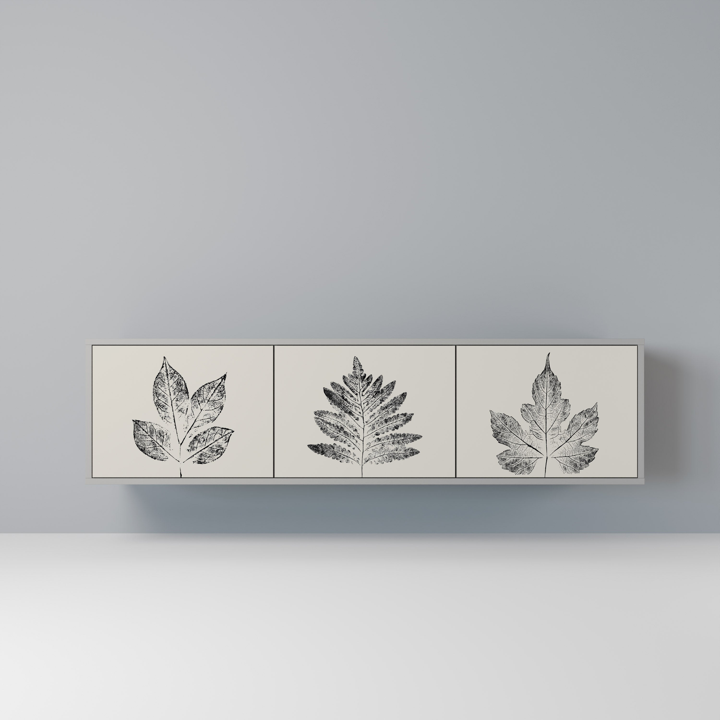 Meuble TV 3 portes LEAFY STAMPS finition grise