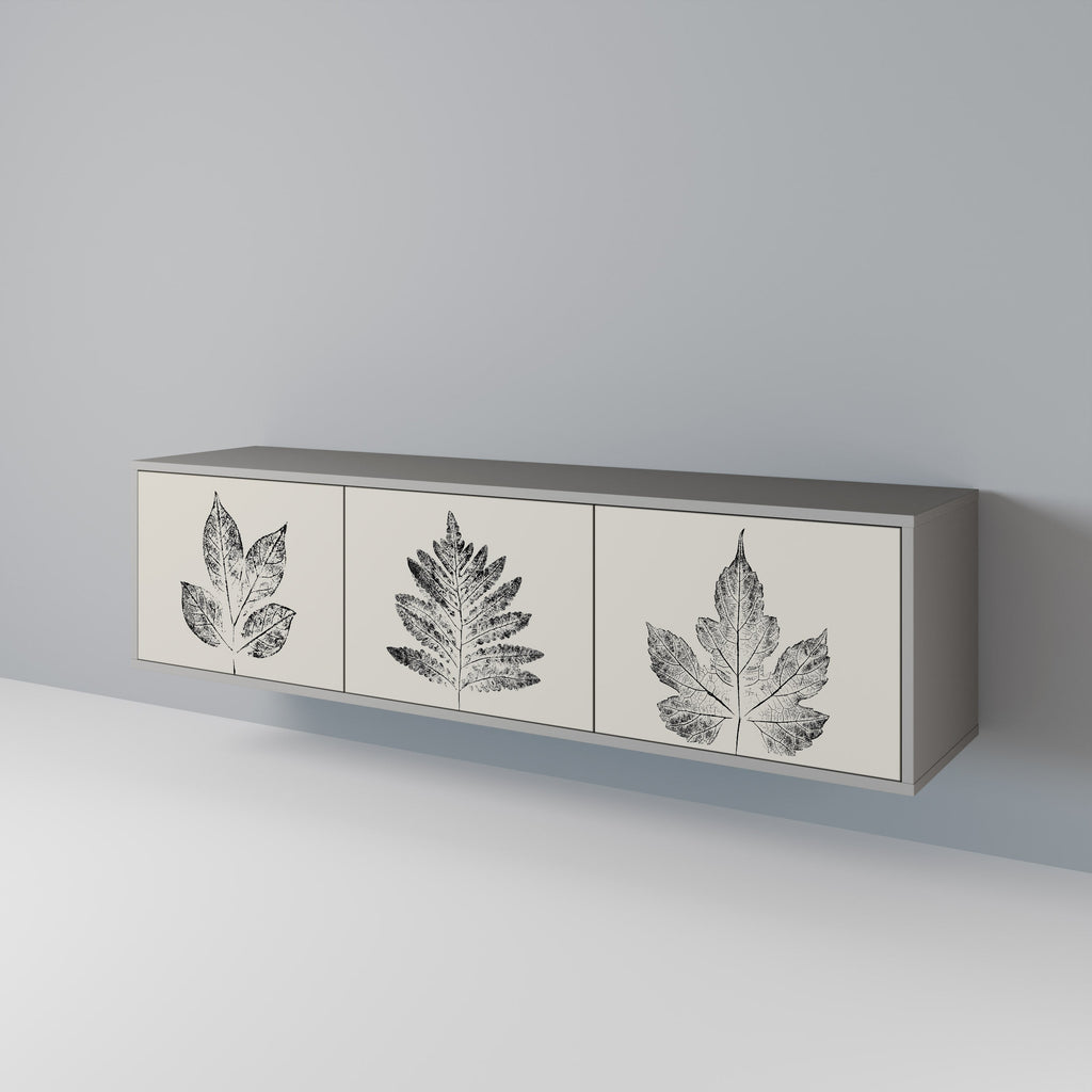 Meuble TV 3 portes LEAFY STAMPS finition grise