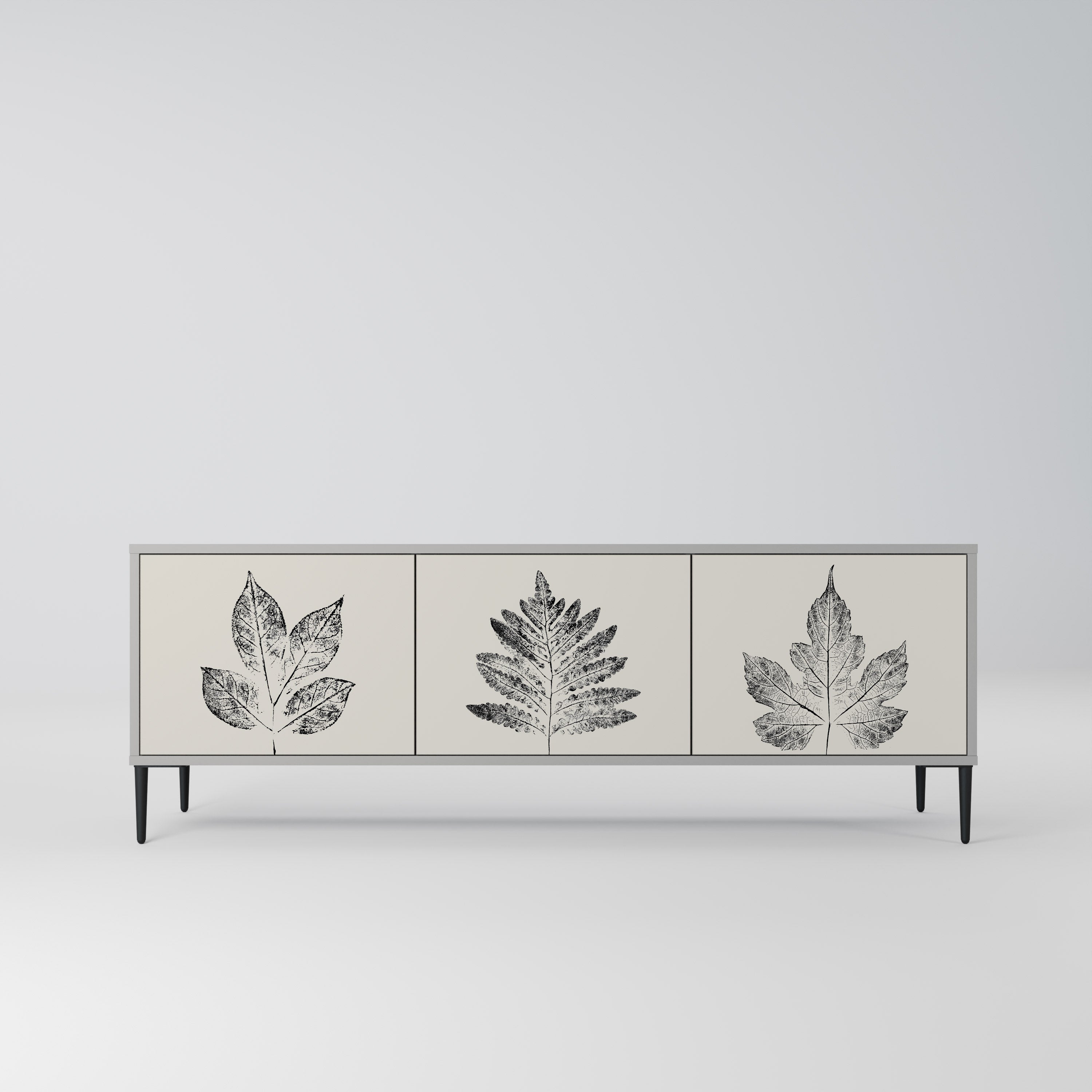 Meuble TV 3 portes LEAFY STAMPS finition grise