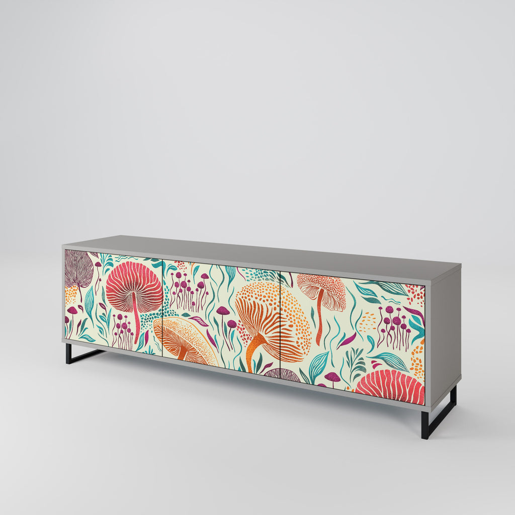 Meuble TV 3 portes FUNGUS FANTASY, finition grise