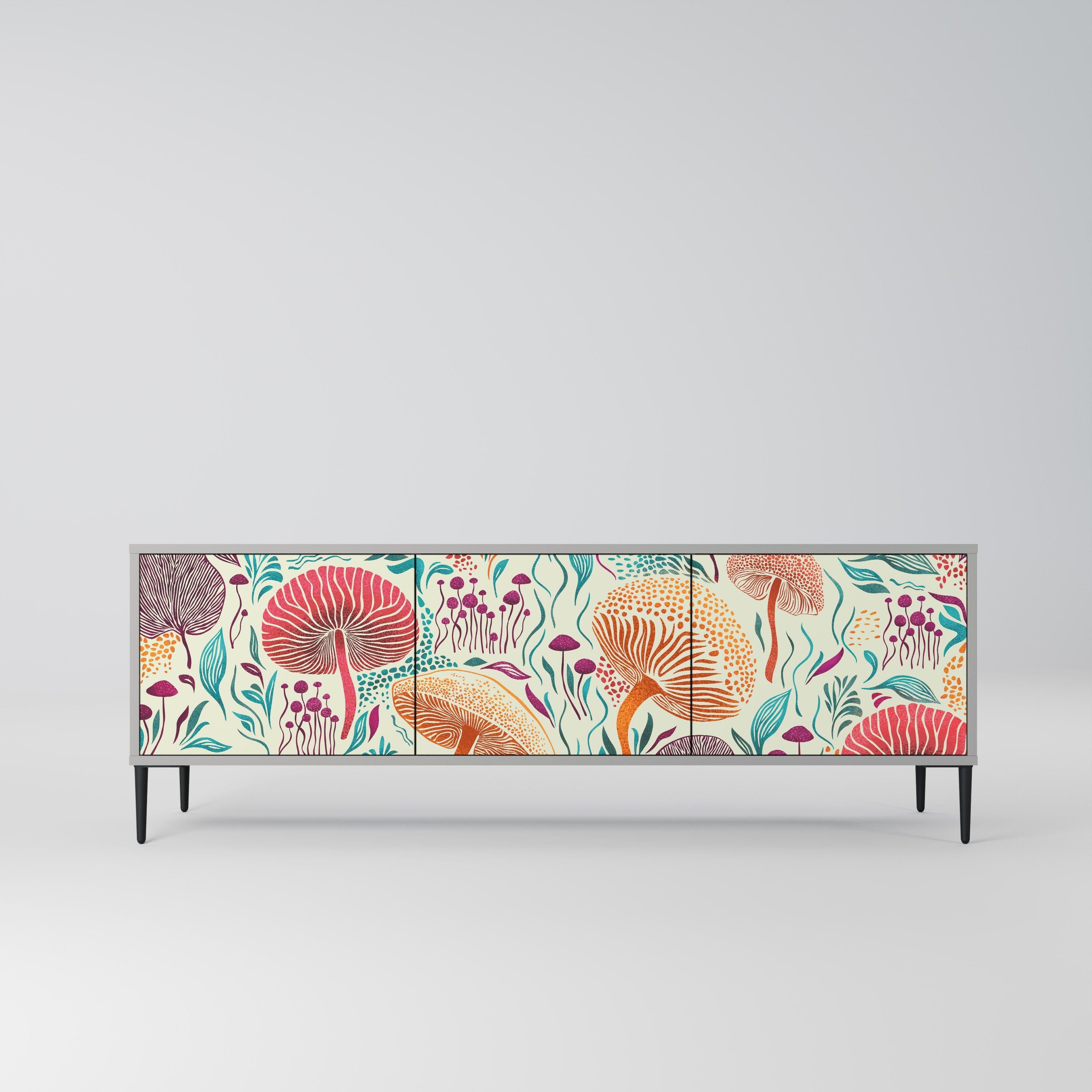 Meuble TV 3 portes FUNGUS FANTASY, finition grise